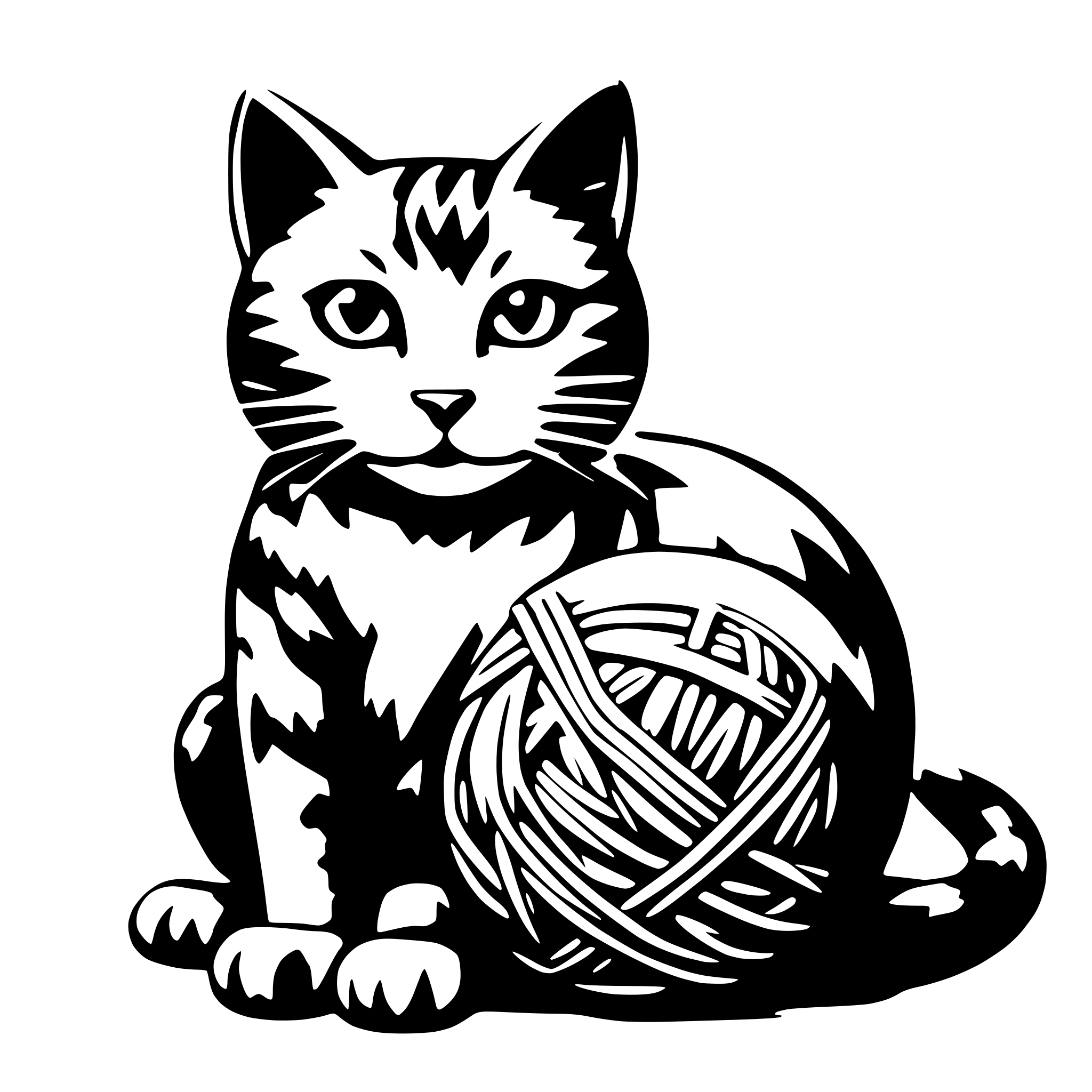 AI-generated SVG of a cat with yarn ball in front
