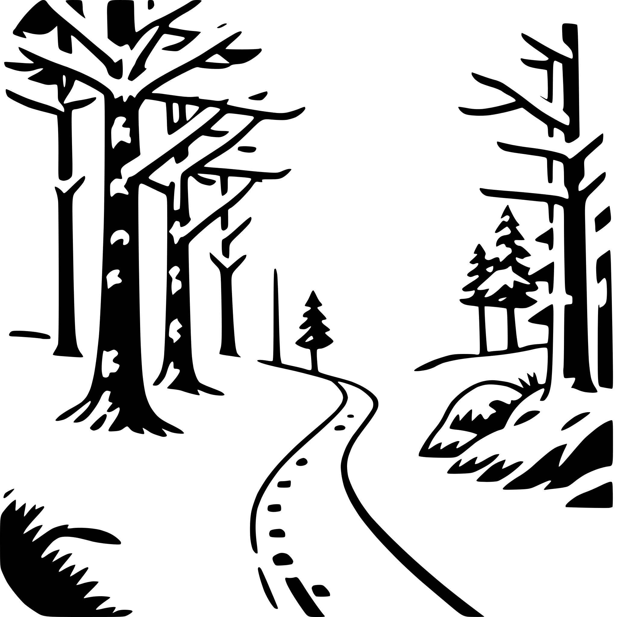 AI-generated SVG of a snowy forest trek