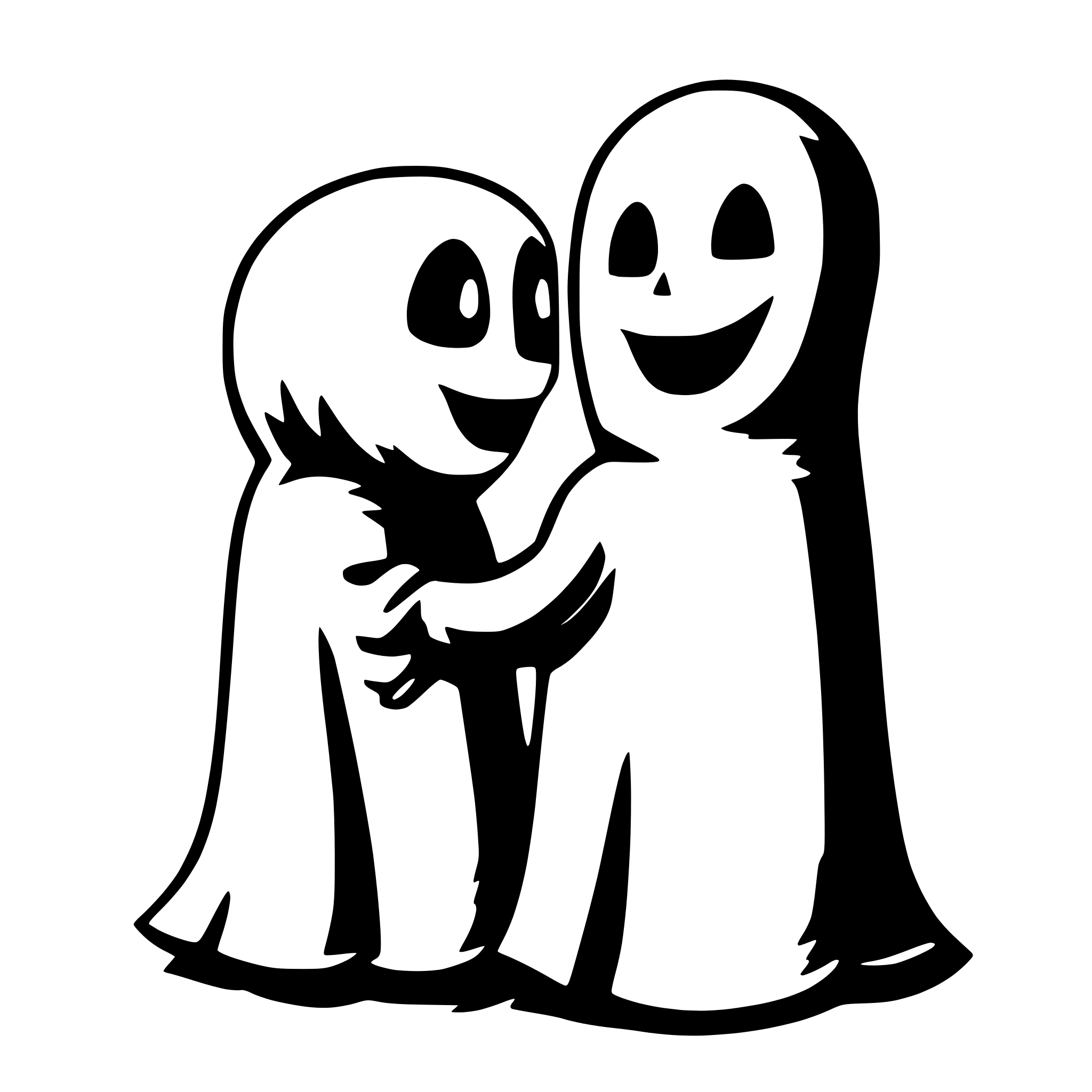 AI-generated SVG of 'two ghosts hugging each other'