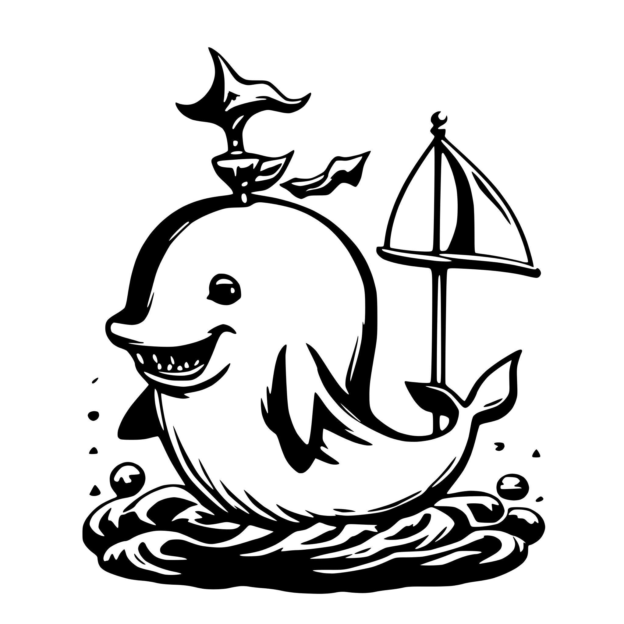 AI-generated SVG of 'a cute and colorful animated whale, holding a mage staff and a lute'