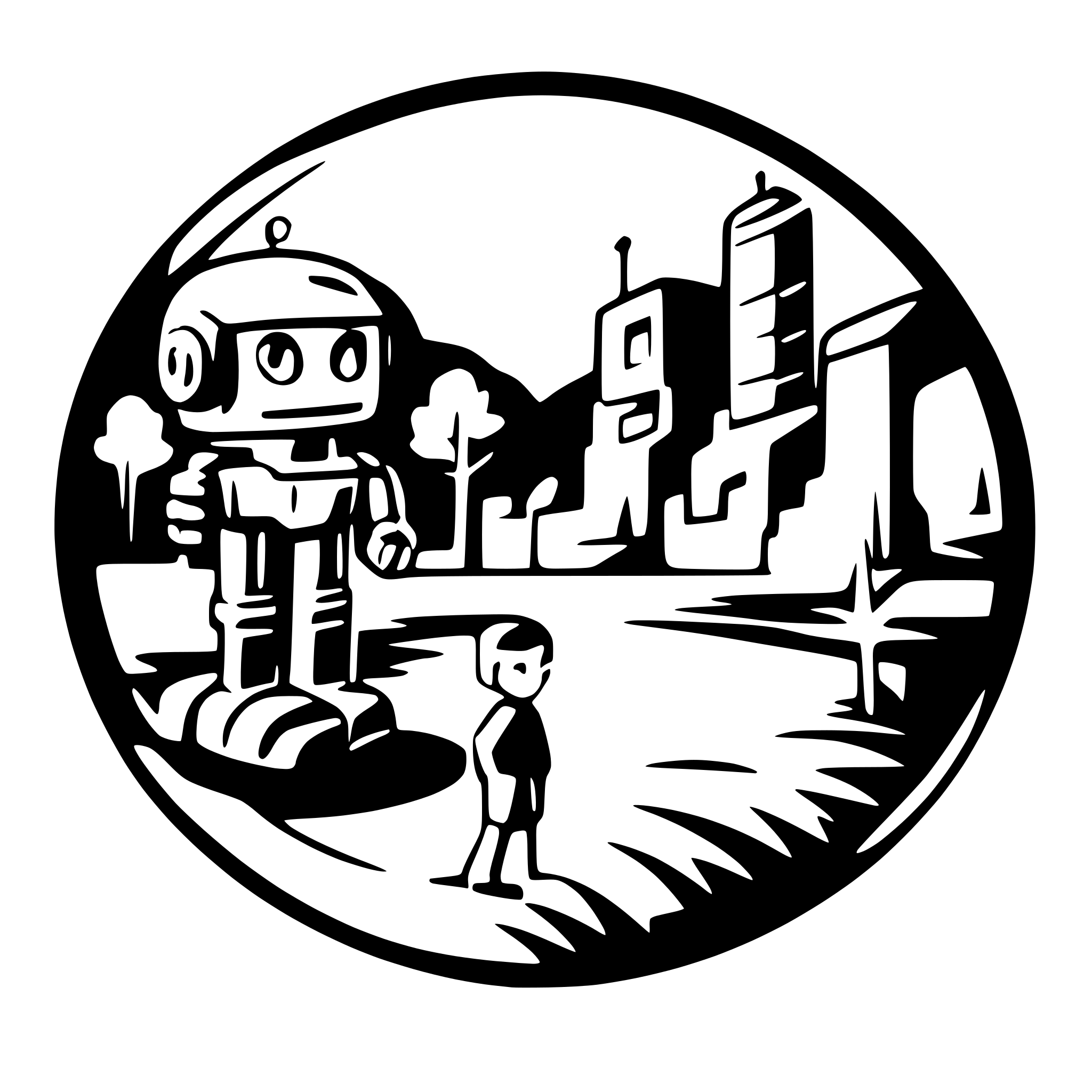 AI-generated SVG of a Futuristic Landscape with robots, kid's paradise