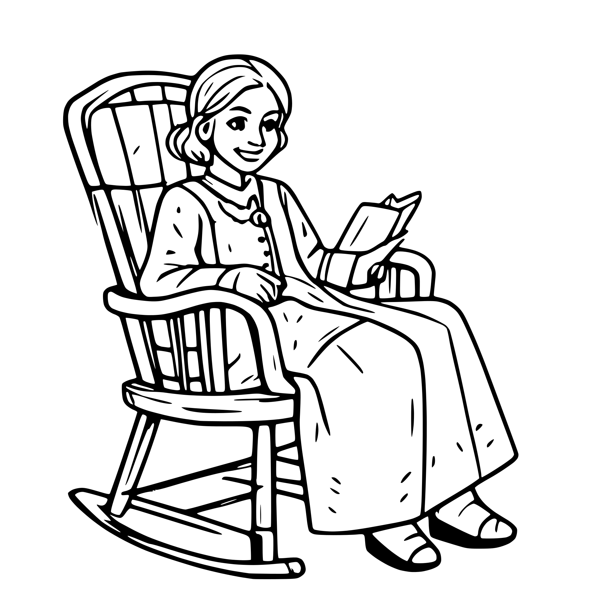 line art SVG for 'an Old Lady sitting in a Rocking Chair no background ...