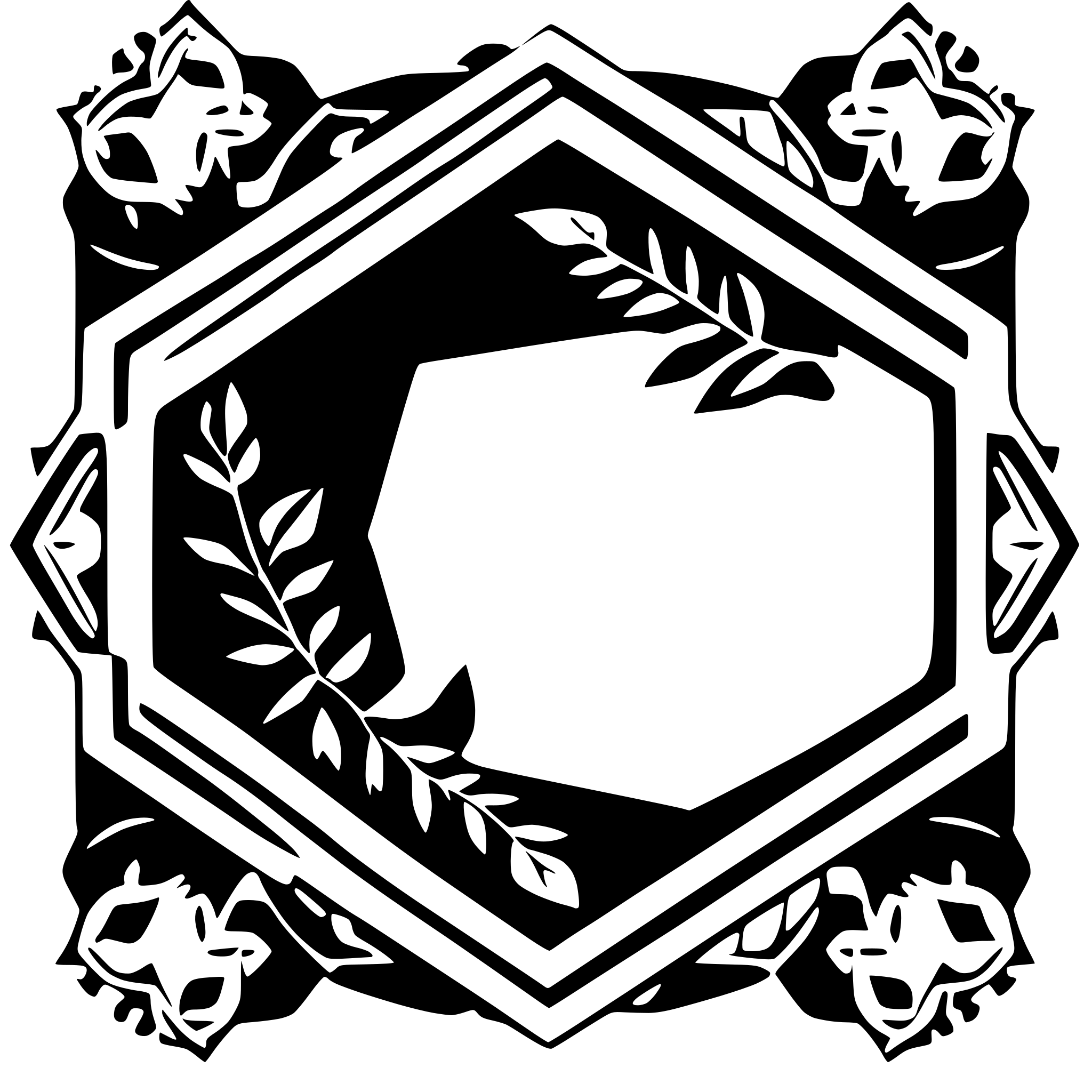AI-generated SVG of a 1 color hexagon with geometric floral boarder frame