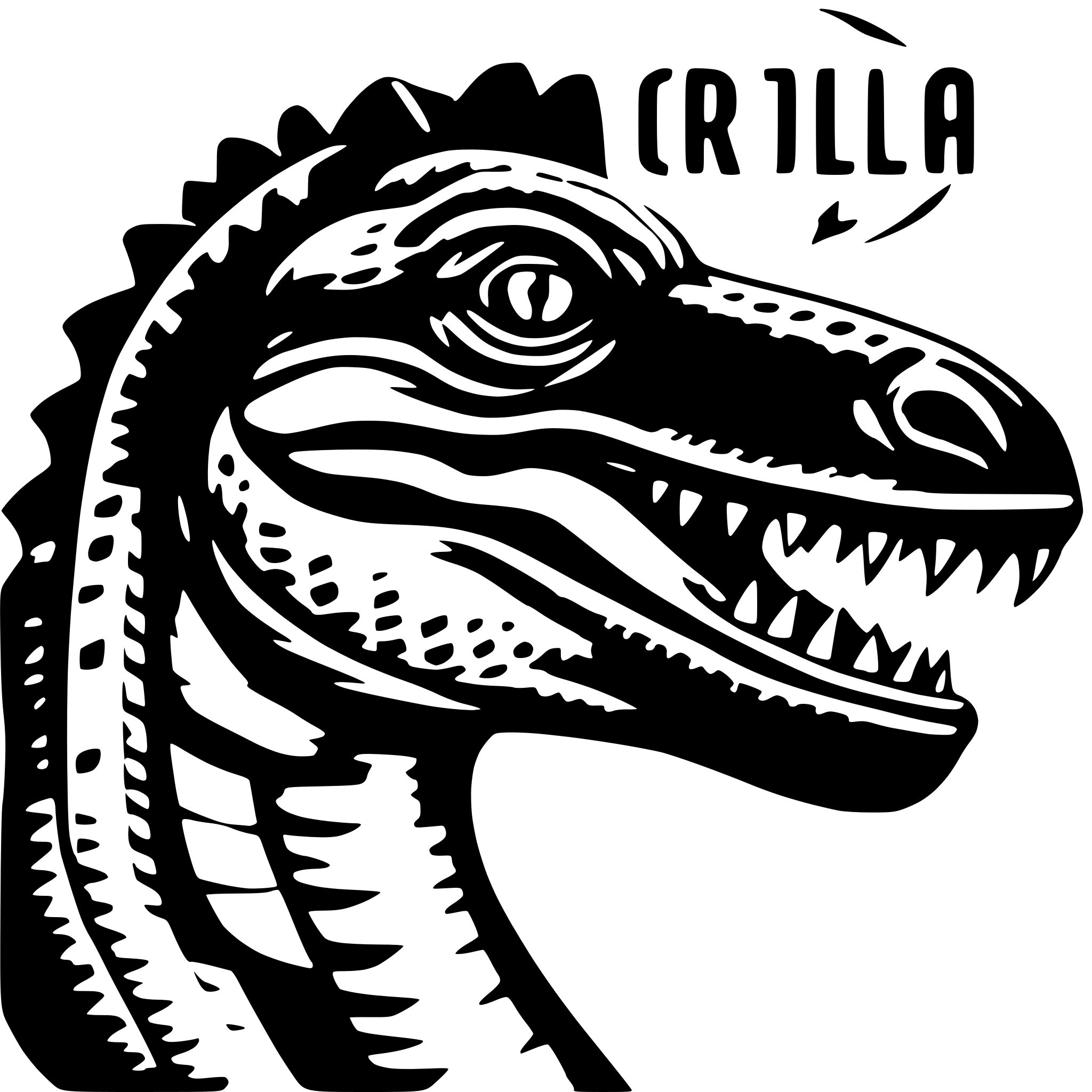 AI-generated SVG of a Forward Facing Giant Lizard Head with Text Rozilla behind AI-generated SVG of a Forward Facing Giant Lizard Head with Text Rozilla behind