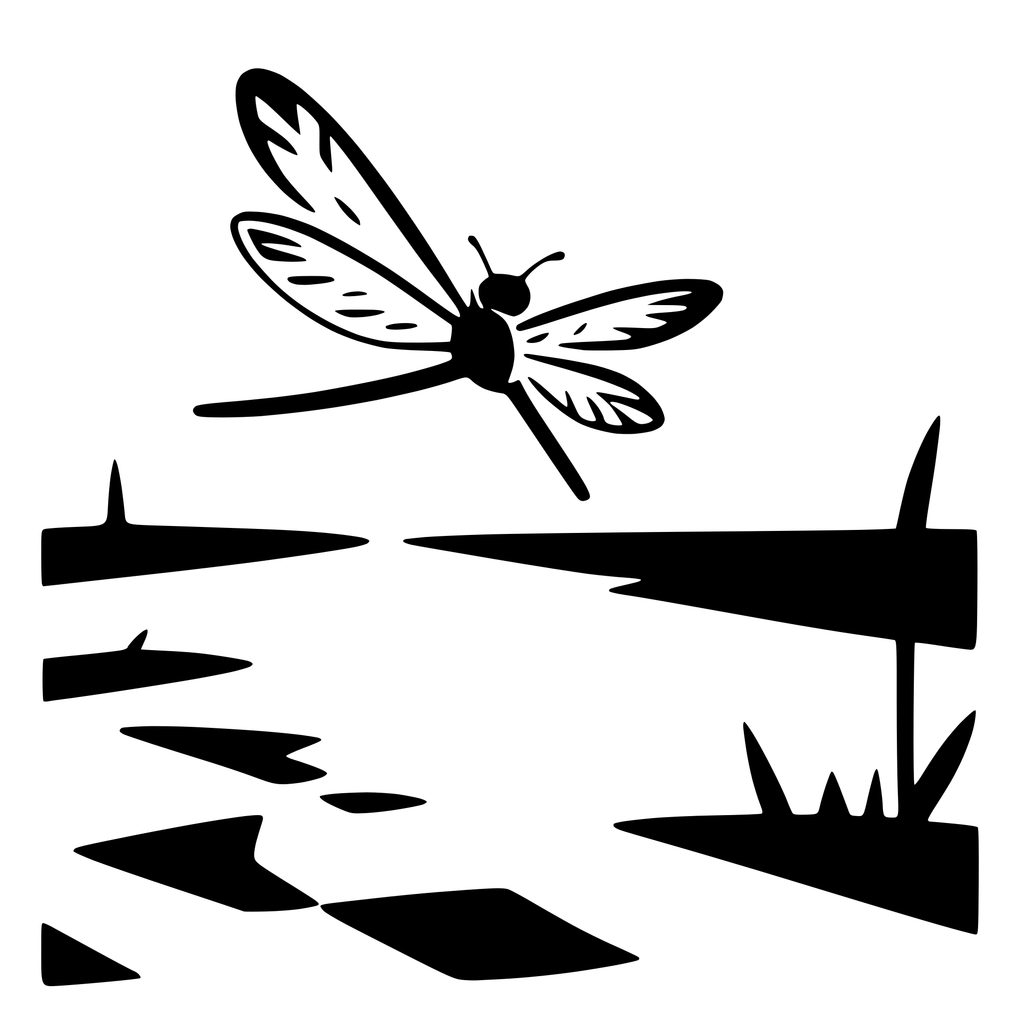 AI-generated SVG of a dragonfly hovering over water