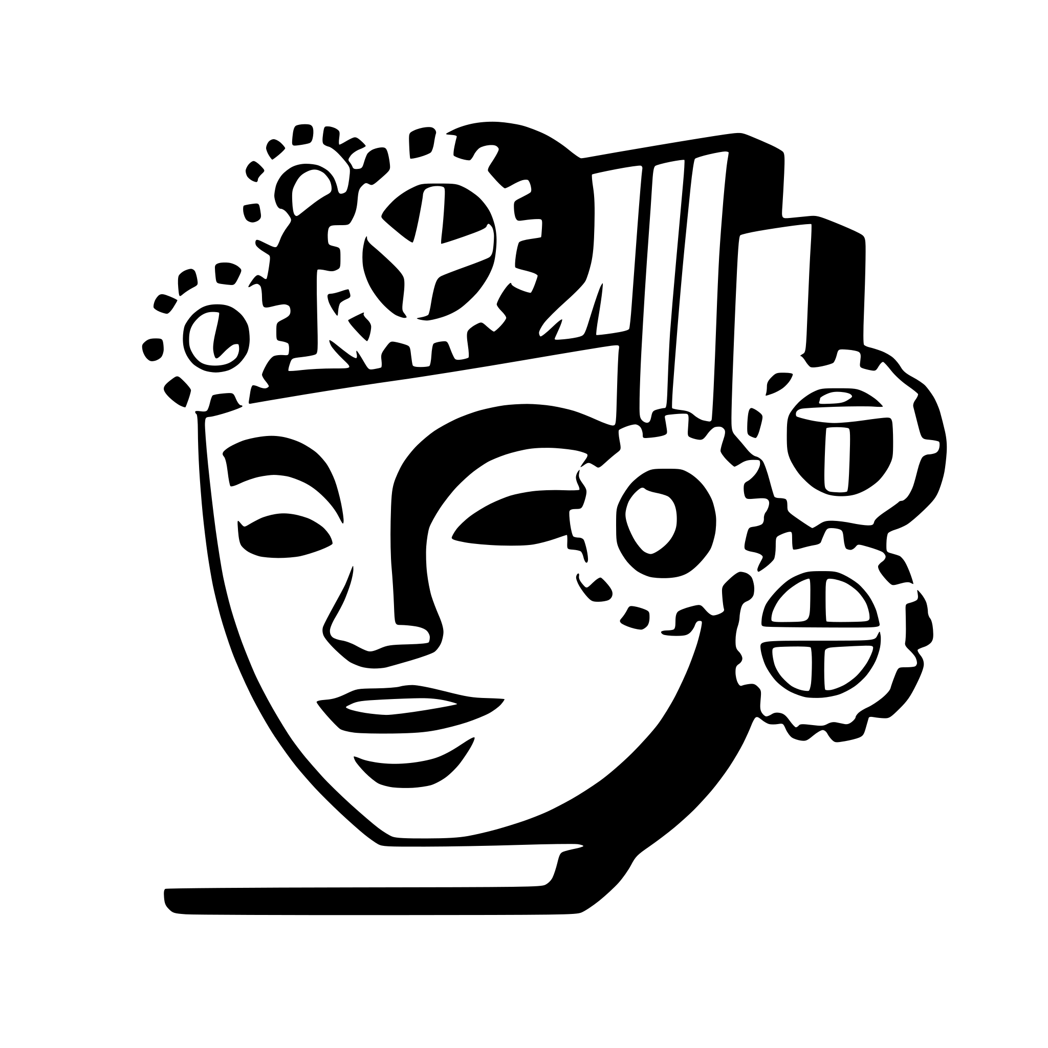AI-generated SVG of 'A pure white “H” letter masked with the combination of gears and books and book shelves.'