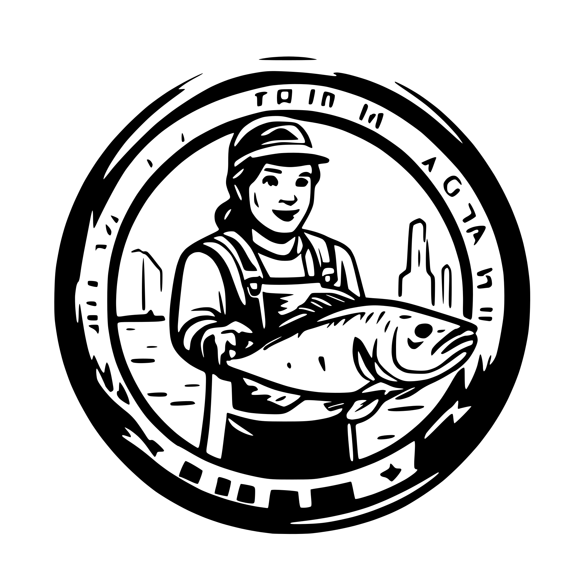 AI-generated SVG of a Logo for salmon fishing, please include the Chicago skyline, make it look like a national park logo with name "Chicago Salmon Guy" and also include subtext of "Diversey Harbor"