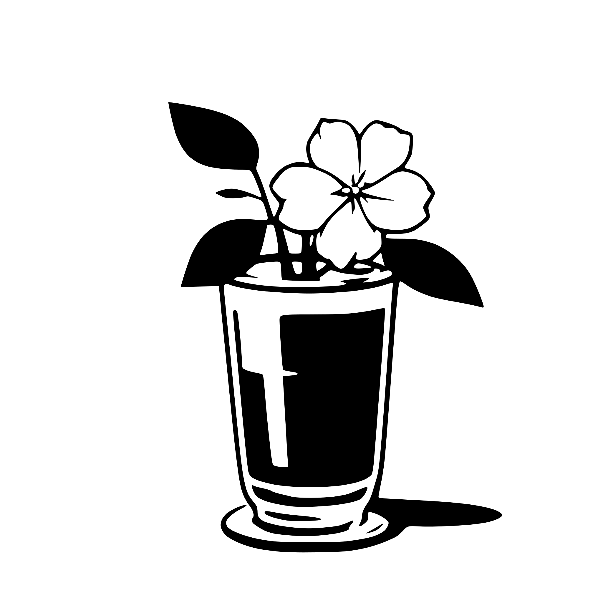 AI-generated SVG of 'a glass of coffee with a jasmine flower from behind the glass, not inside, minimalist and flat design'