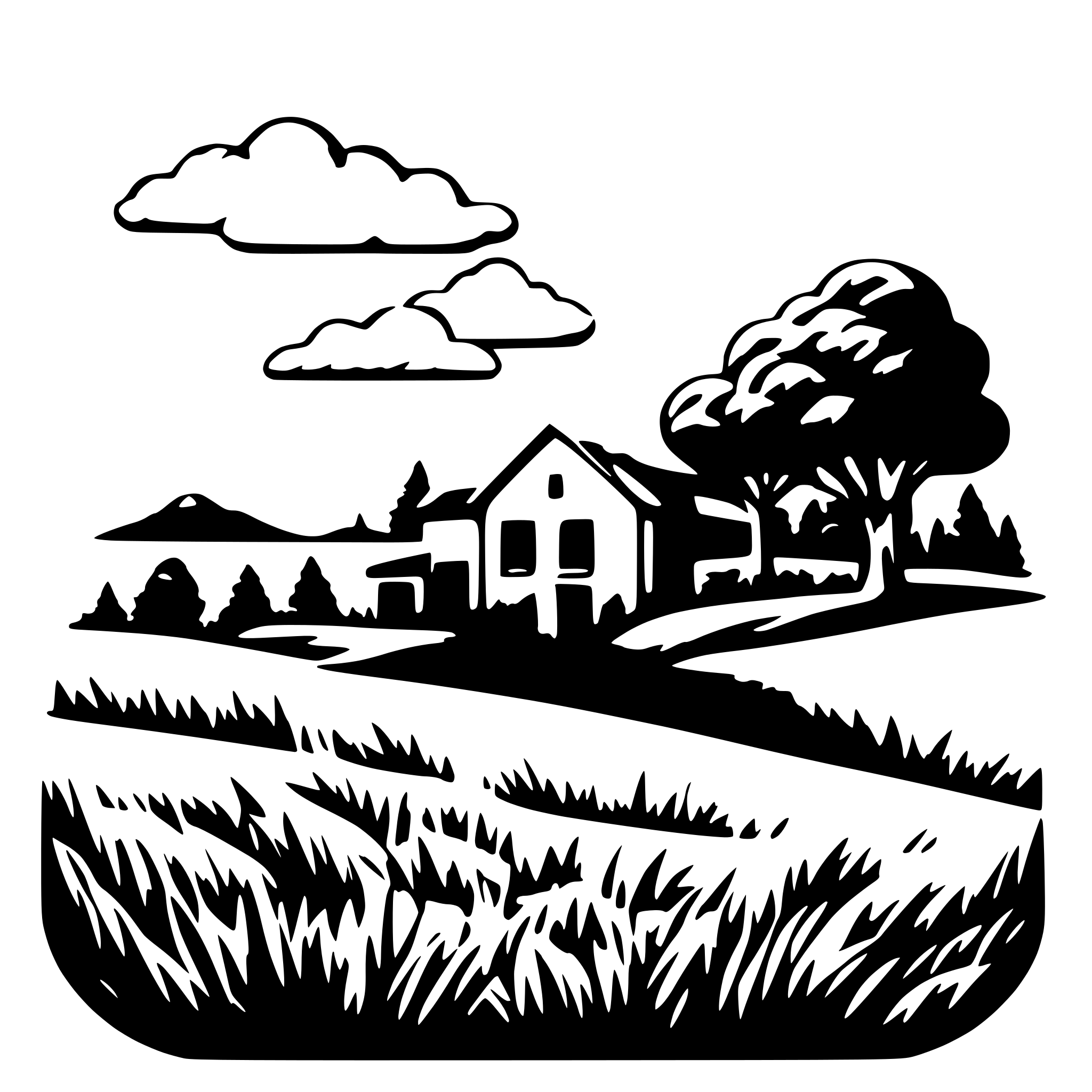 AI-generated SVG of a grassland with cloud school library