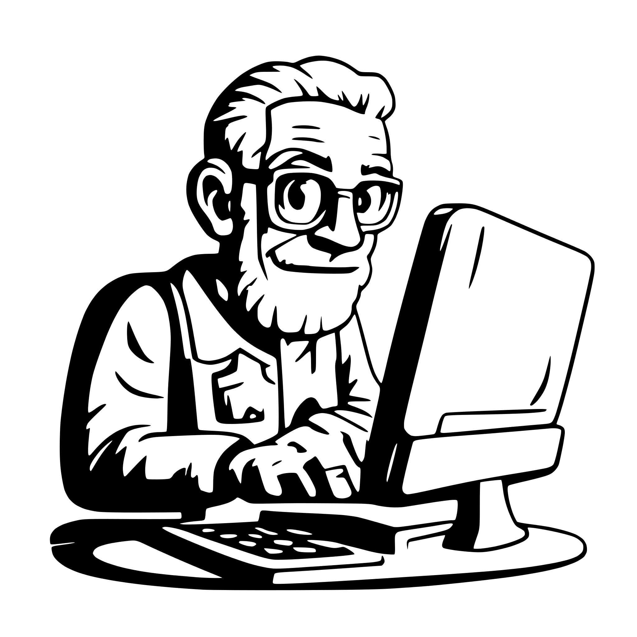 AI-generated SVG of a old grandfather on old computer