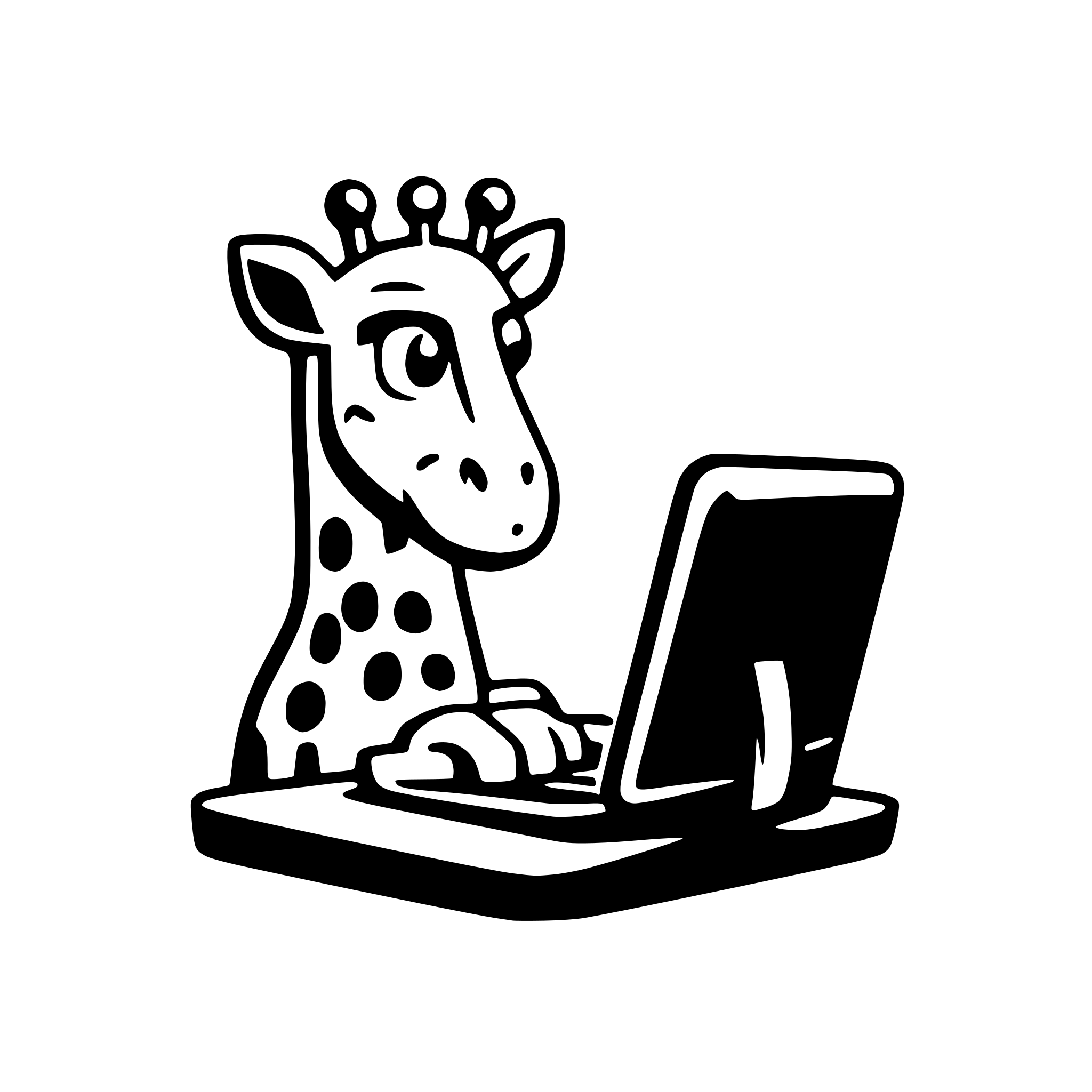 AI-generated SVG of a create a svg logo icon of a cartoon giraffe that is using a computer. This will serve as a mascot for a company.