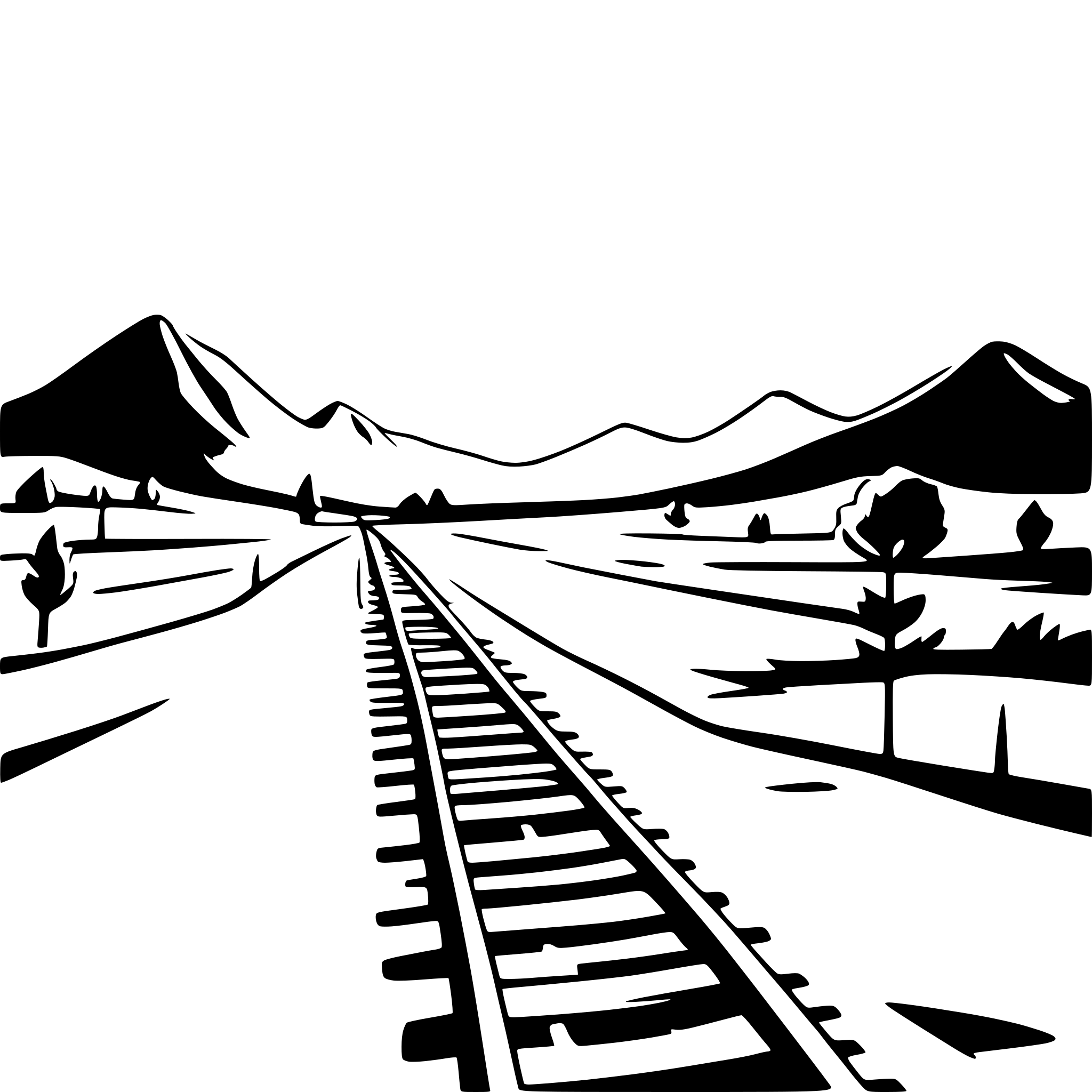 AI-generated SVG of a railroad line disappearing in background landscape mountains and plains
