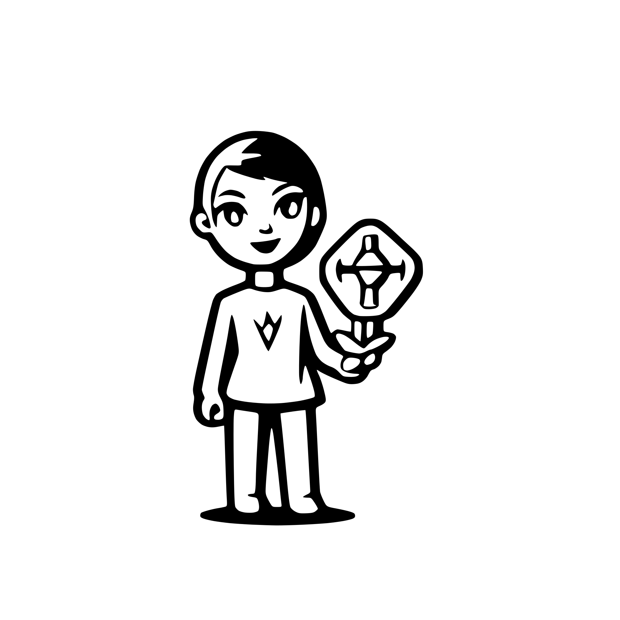 AI-generated SVG of a Triangular eyes, short thick arms legs, padlocked