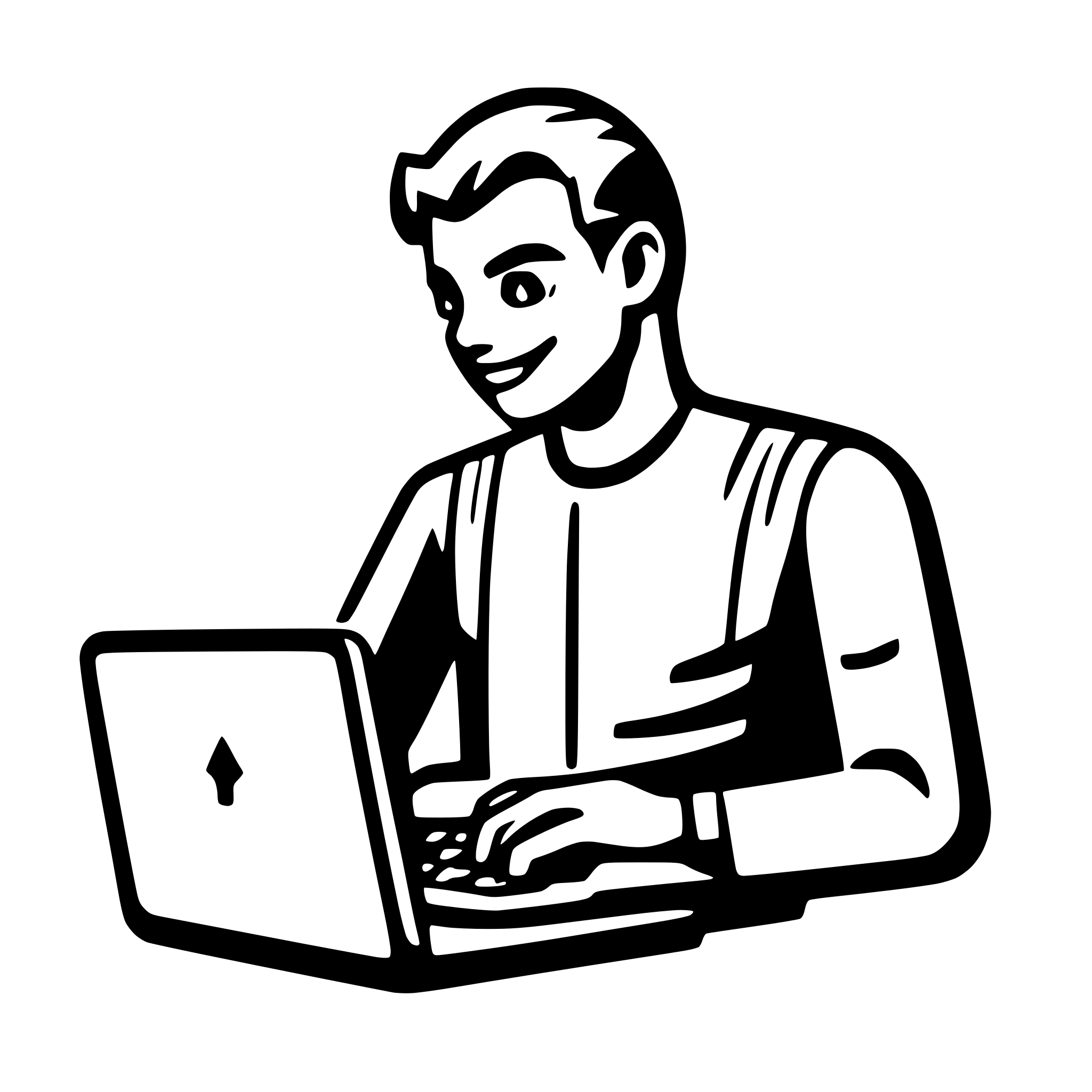 AI-generated SVG of a short haired happy guy typing on computer
