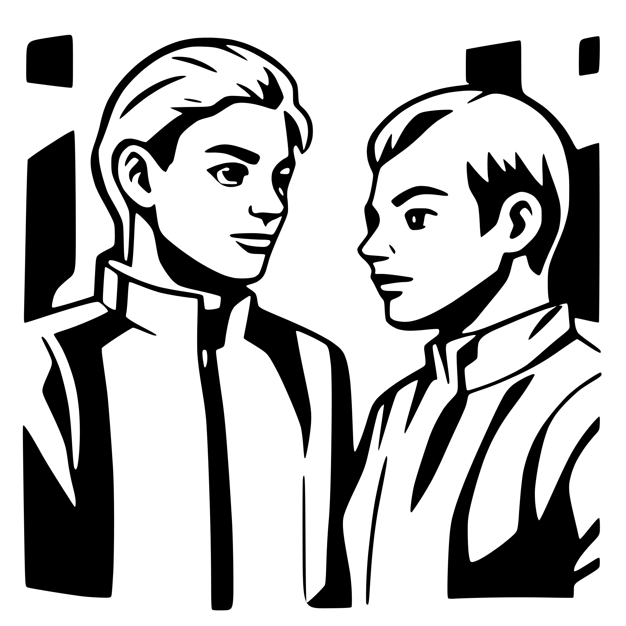 AI-generated SVG of a 2 men talking, abstract, black and white