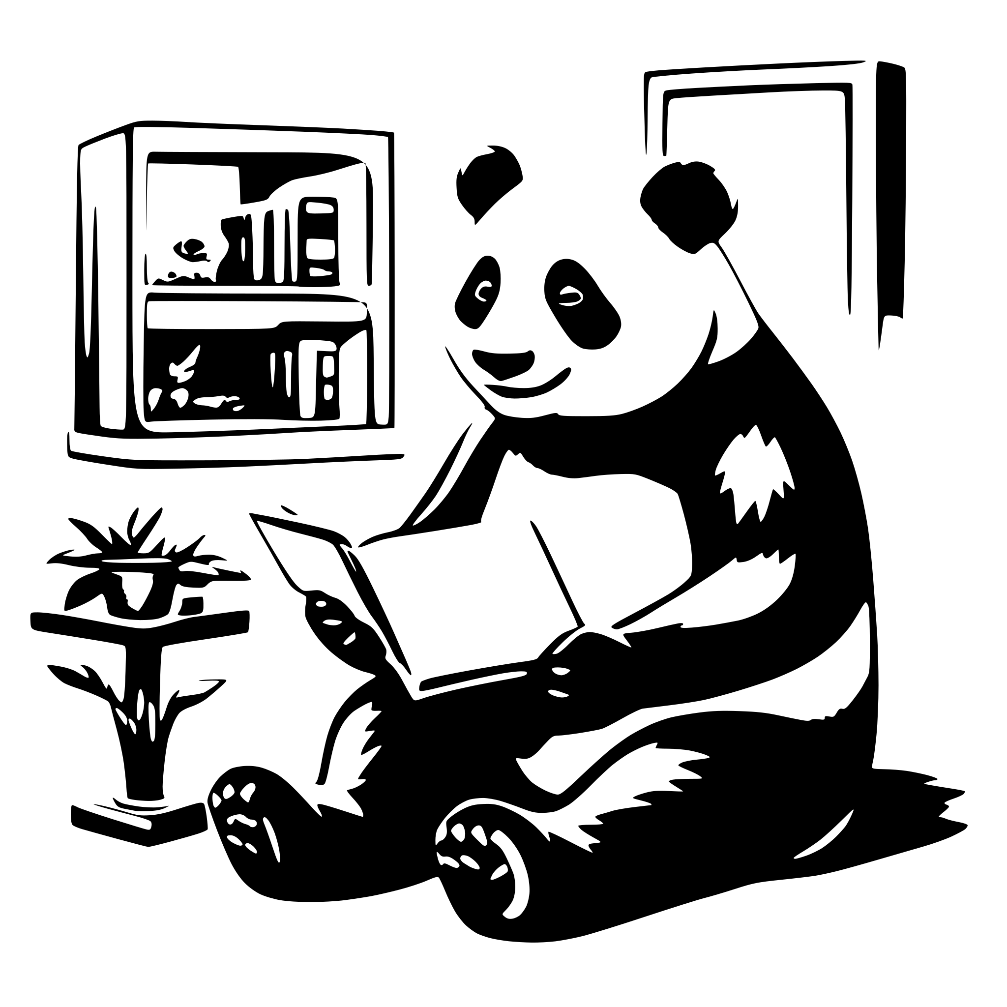 AI-generated SVG of a a panda ,sit in the bedroom,read a book