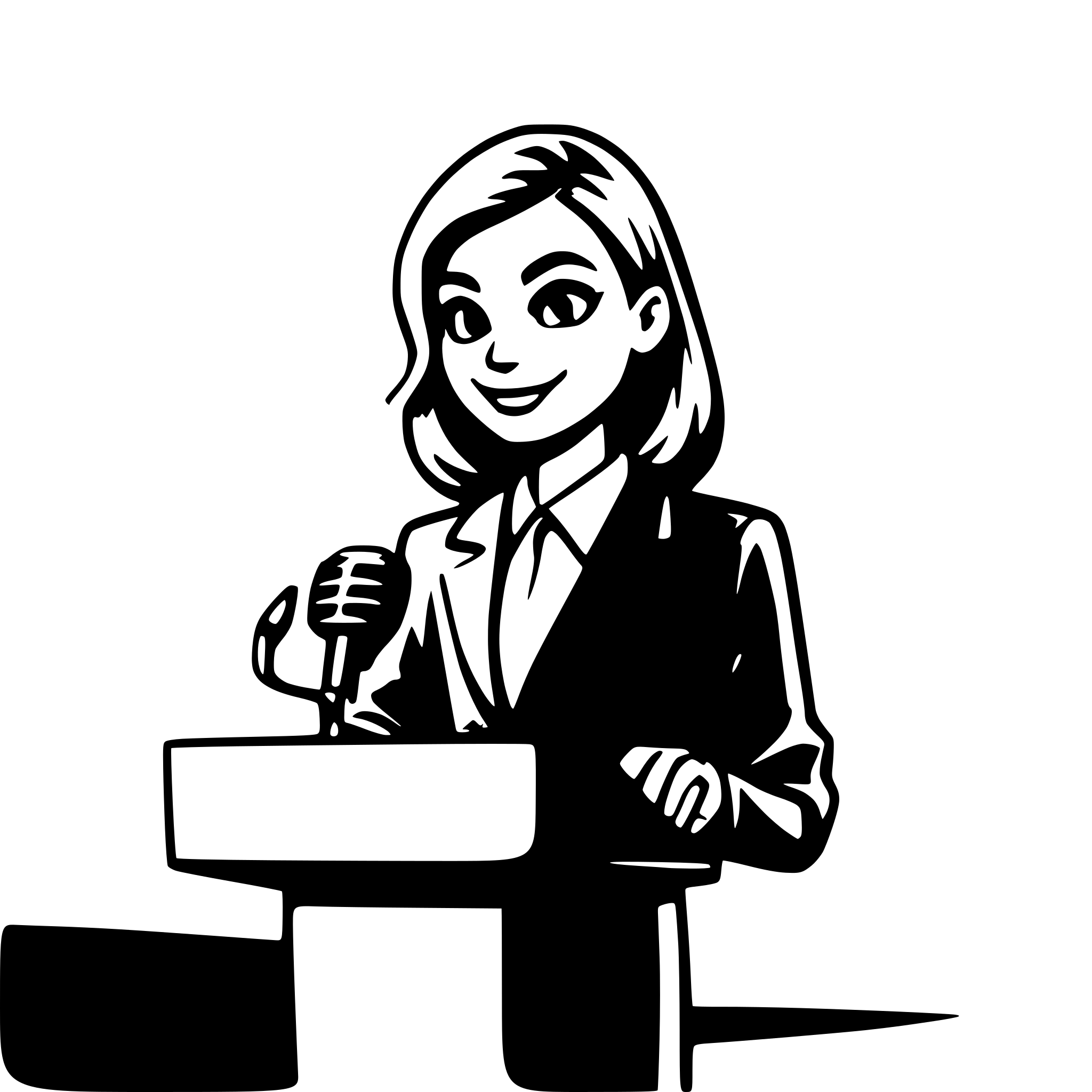 AI-generated SVG of a Presenter at a podium hosting a press conference before reporters