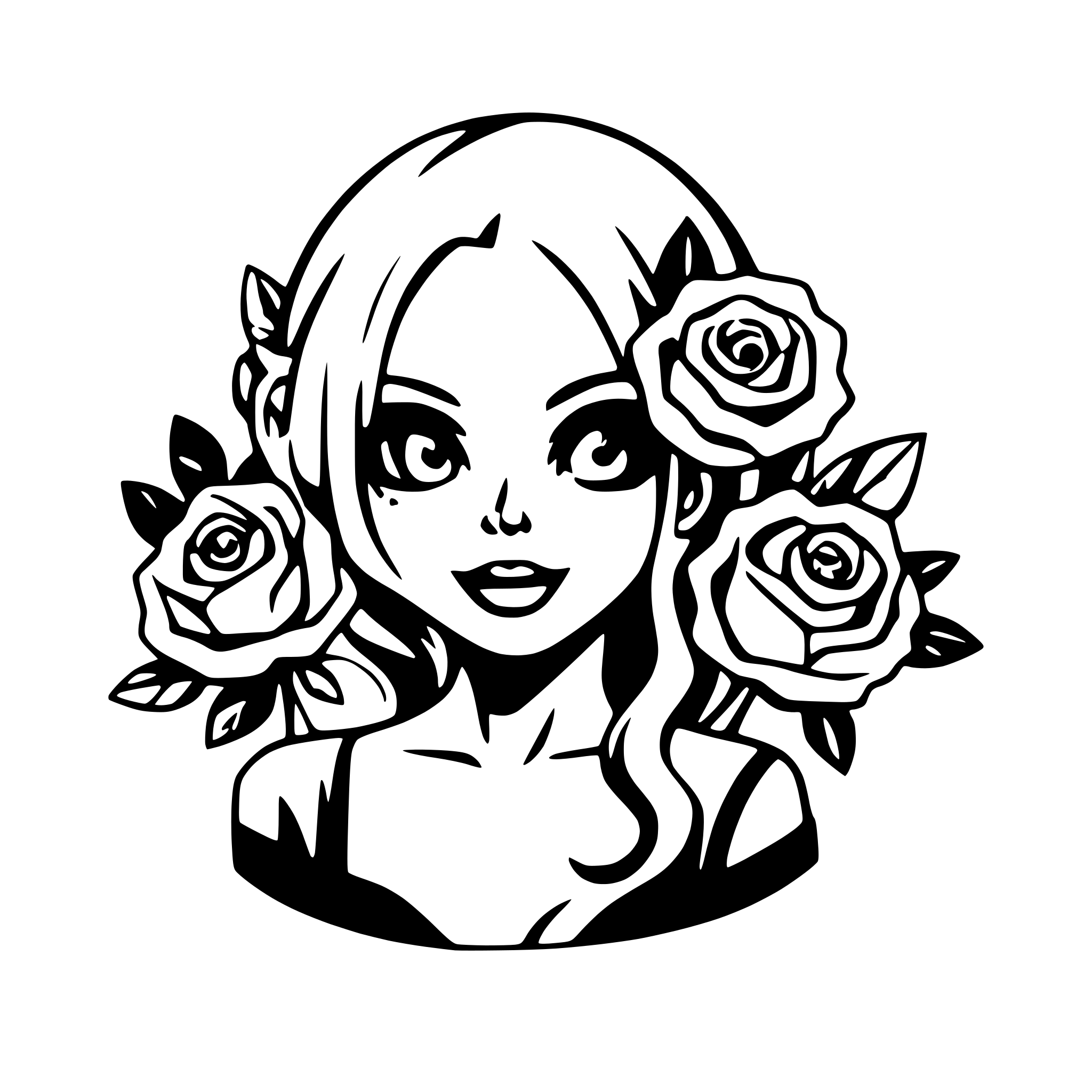 AI-generated SVG of a skull surrounded by roses