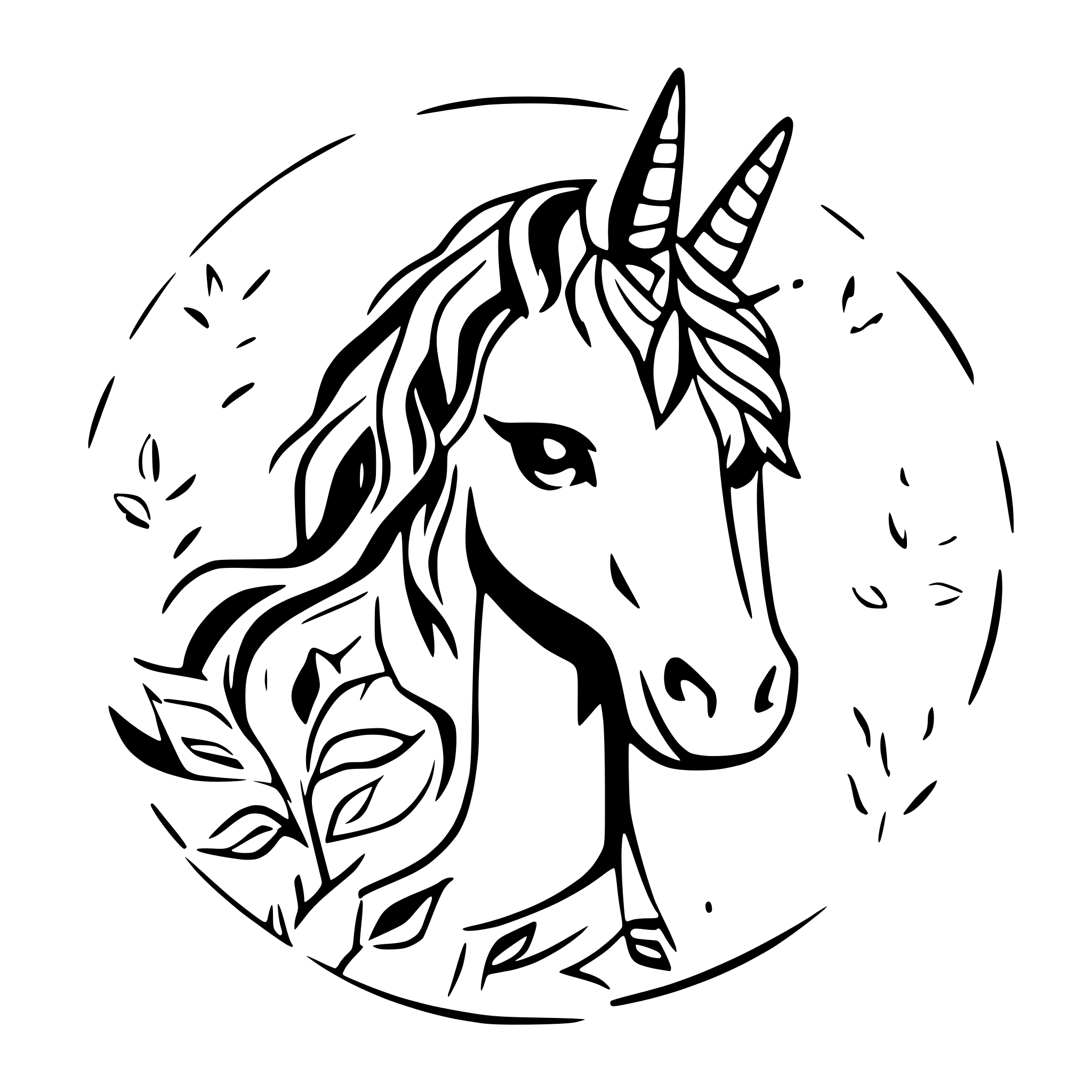 AI-generated SVG of a Beautiful detailed unicorn with flowers round design