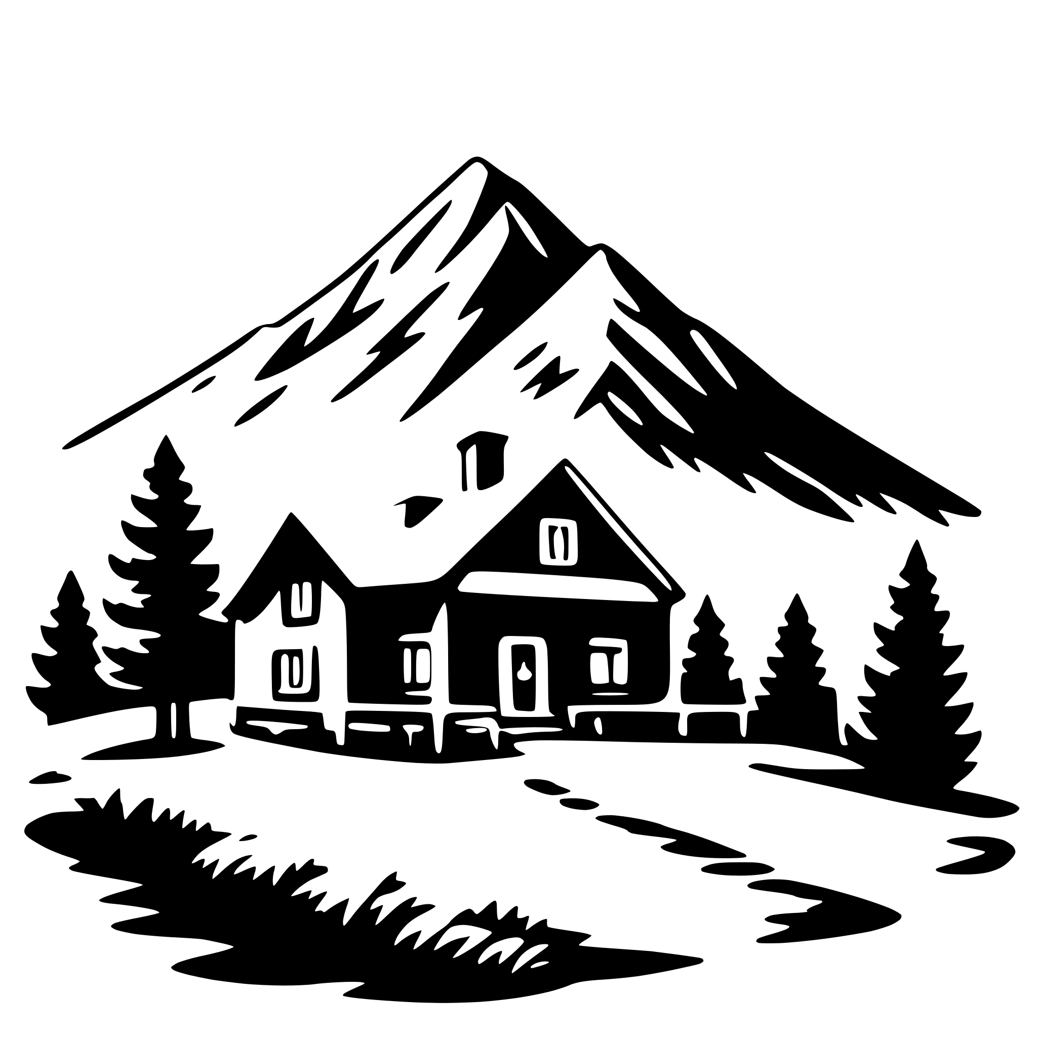 AI-generated SVG of a mountain retreat