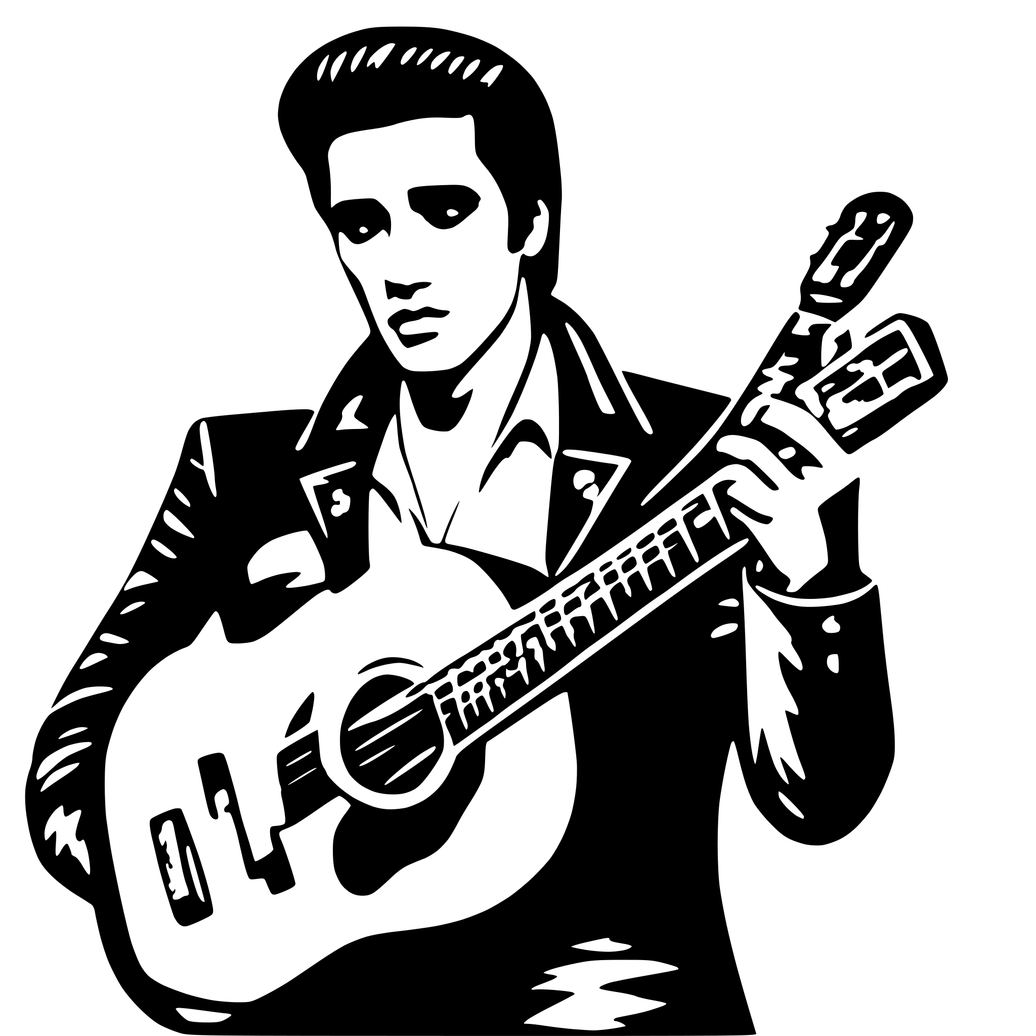 AI-generated SVG of 'Elvis Presley with guitar, nostalgic'
