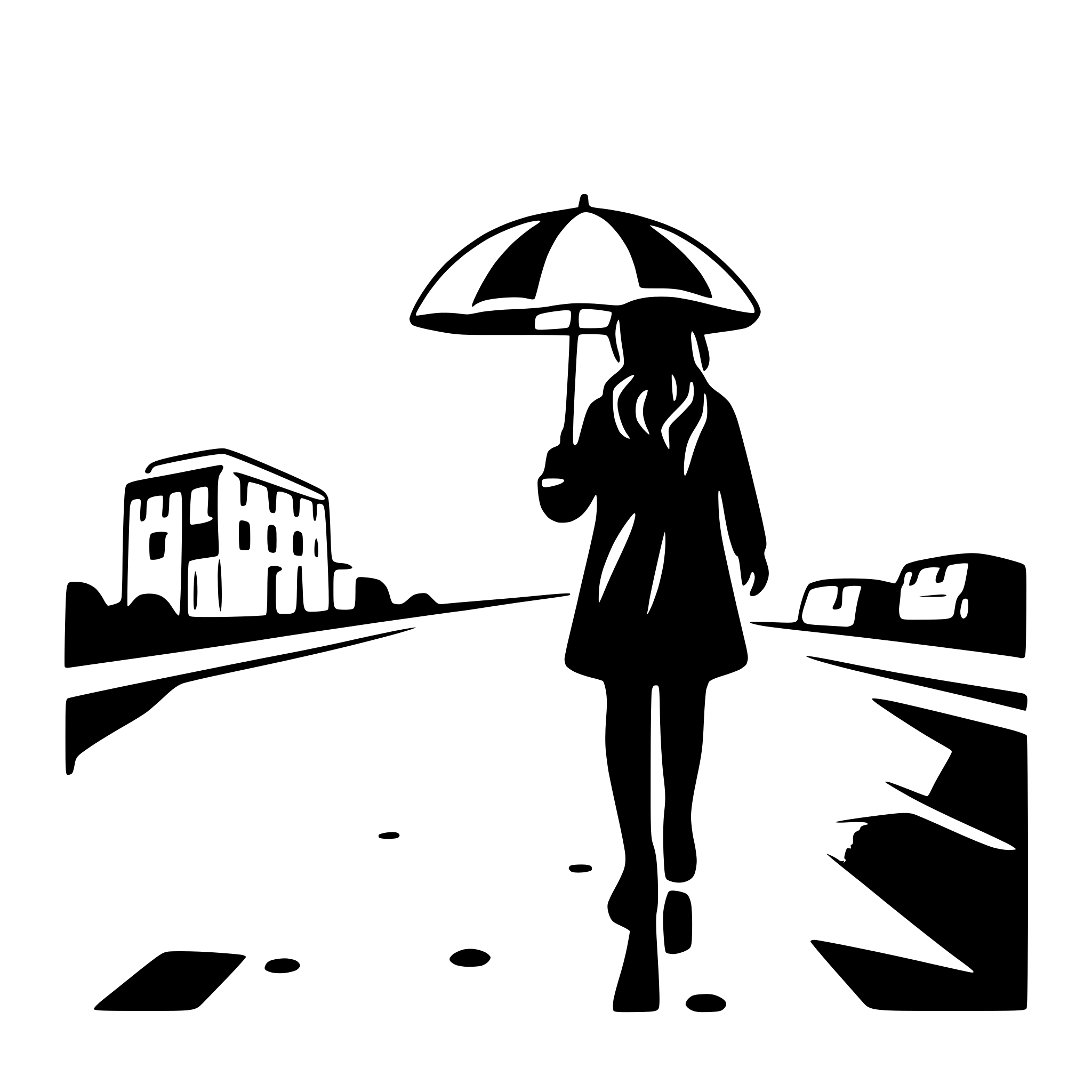 AI-generated SVG of a person walking in rain