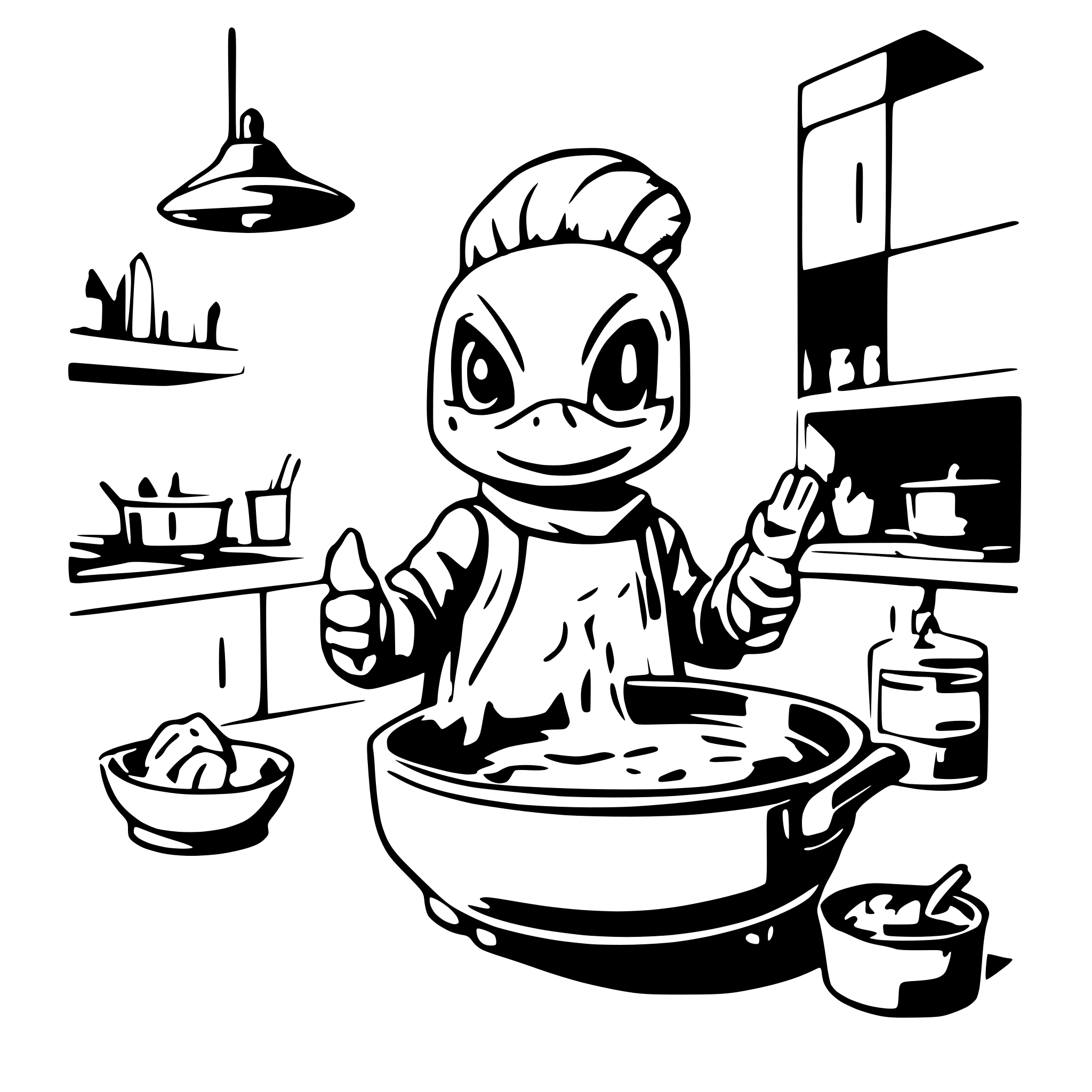 AI-generated SVG of a space duck cooking a byrger