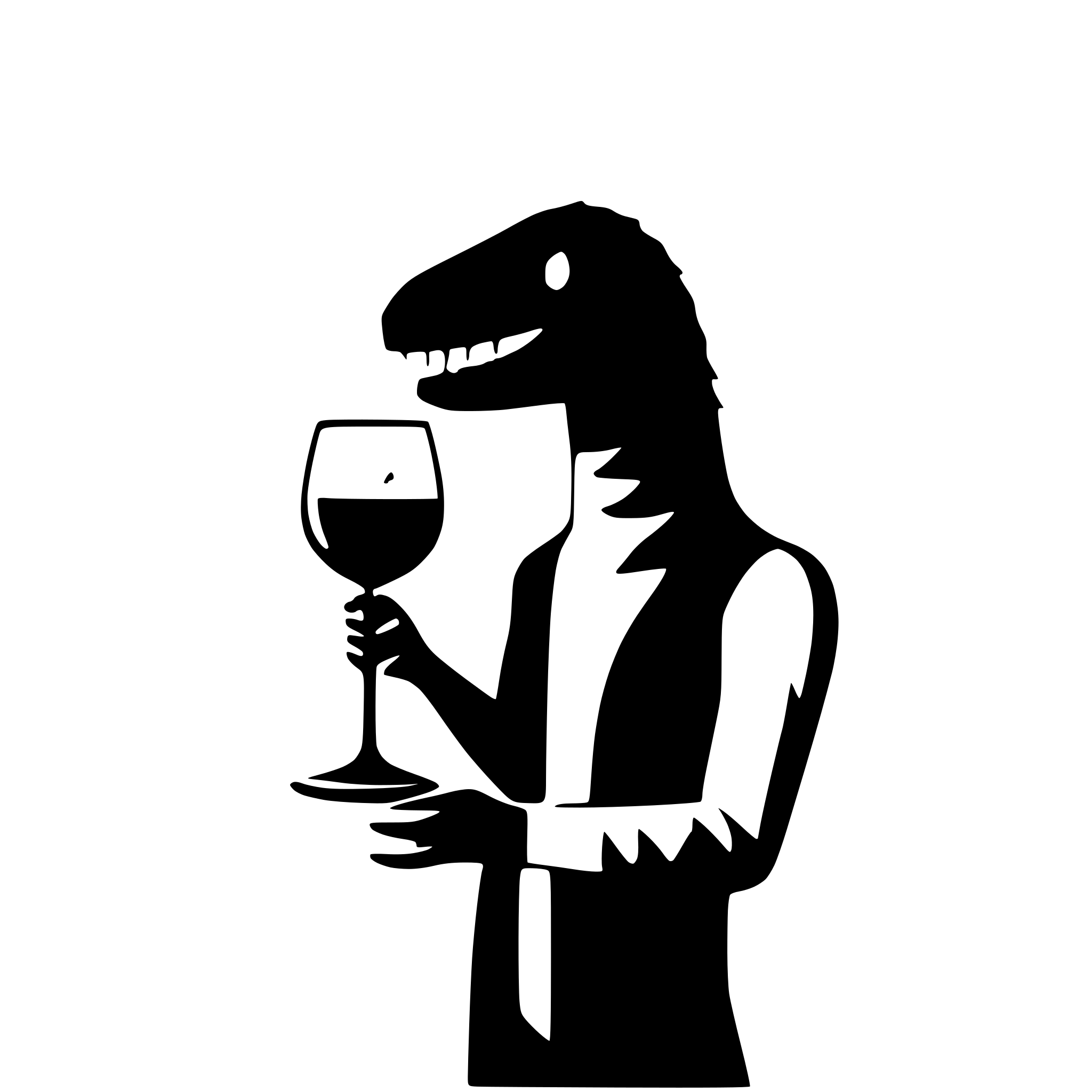 AI-generated SVG of a dinosaur with a glss of wine in the hand