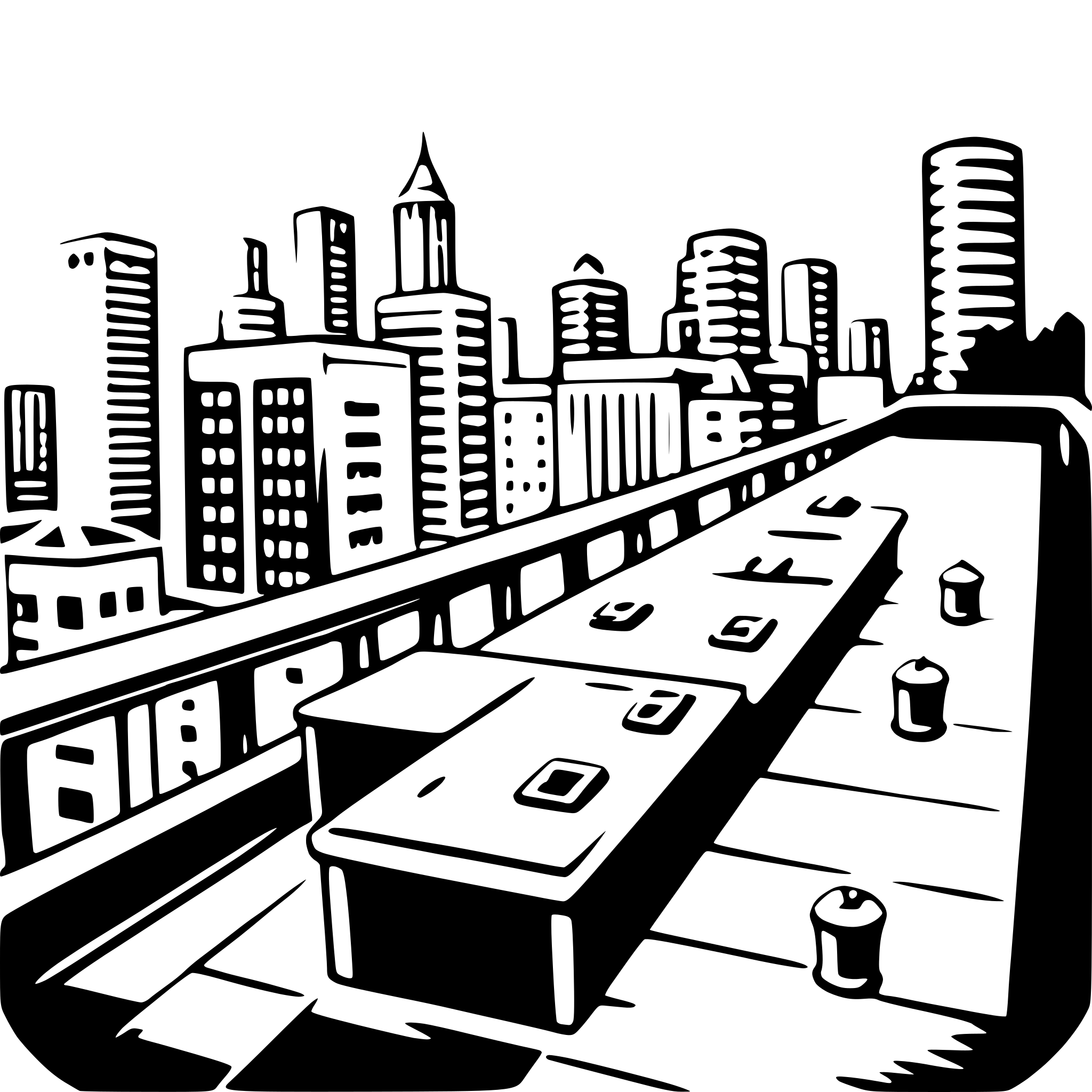 AI-generated SVG of a cityscape rooftop view