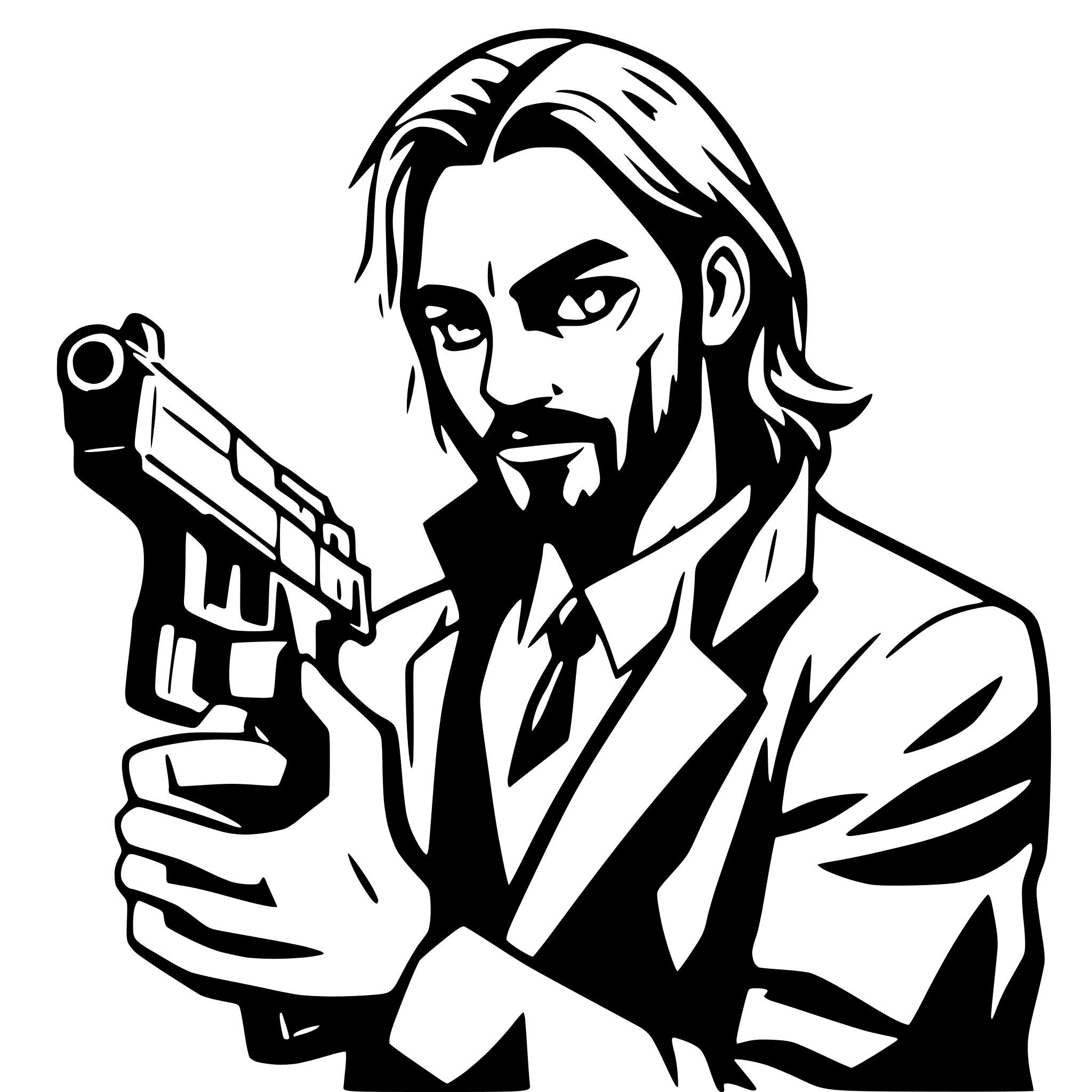 AI-generated SVG of a John wick hold a gun highly detailed
