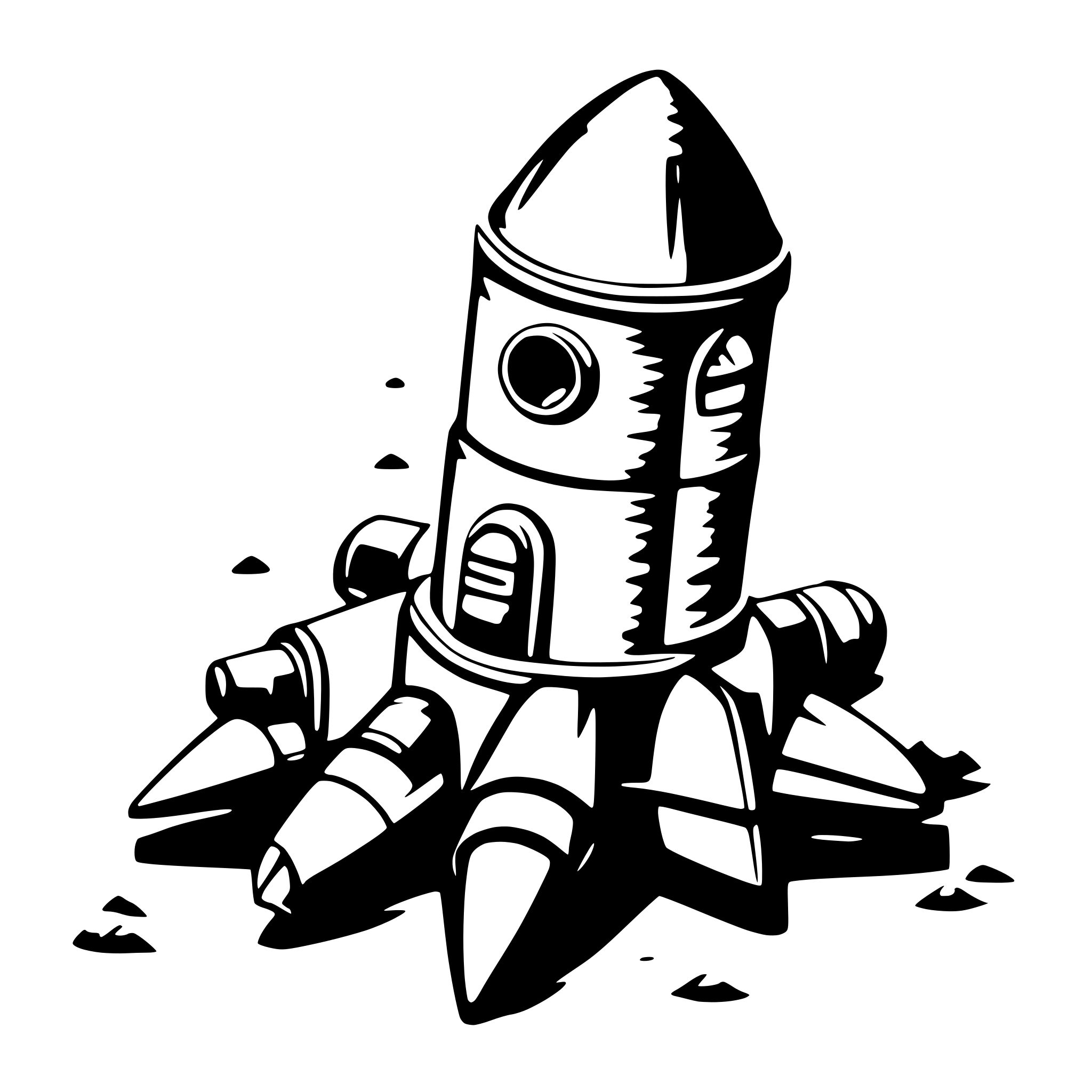 AI-generated SVG of 'a child-like drawing of a wood toy rocket, with several habitacle compartments stacked on top of each other in a kind of loose pile'