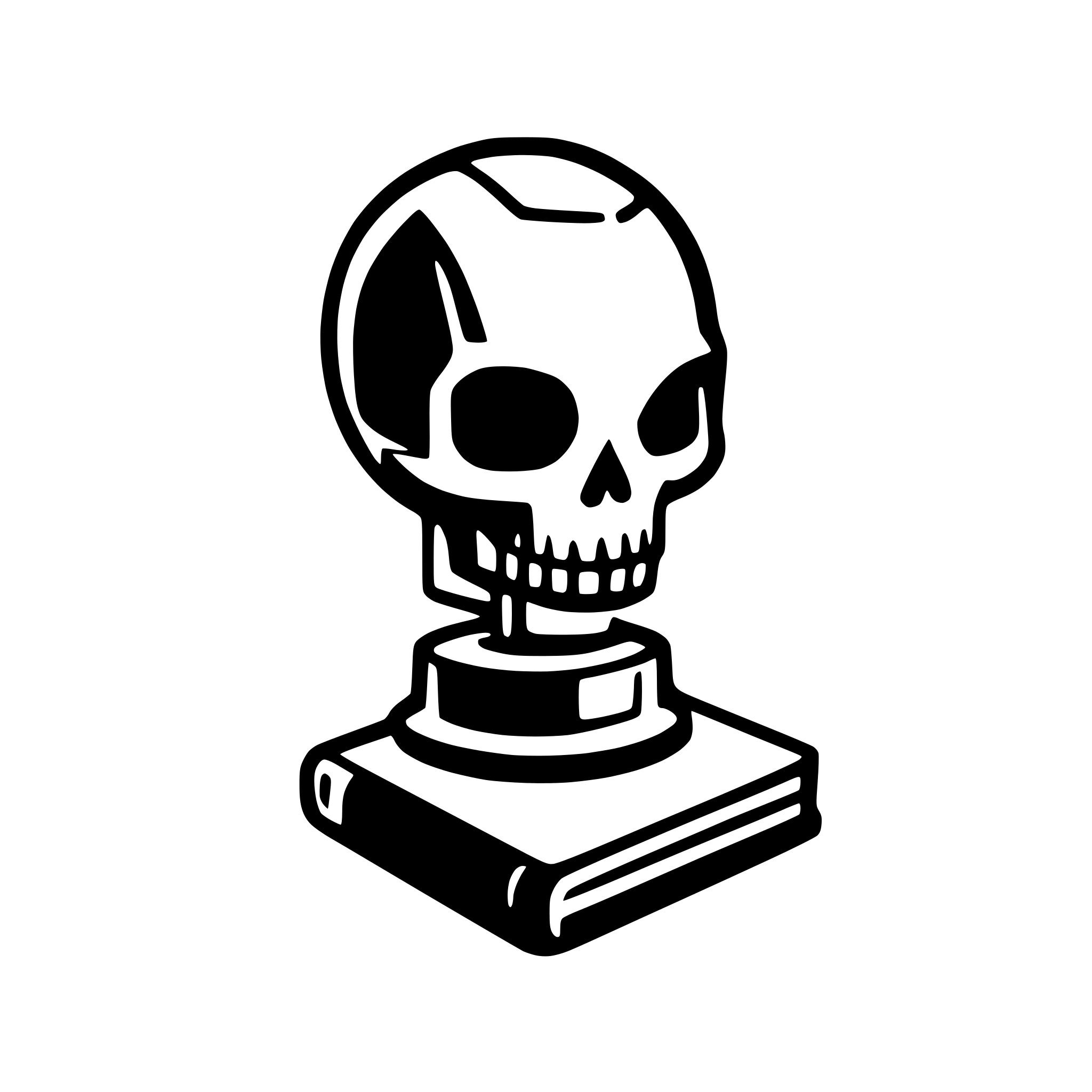 AI-generated SVG of a grimdark icon with a book and servator skull