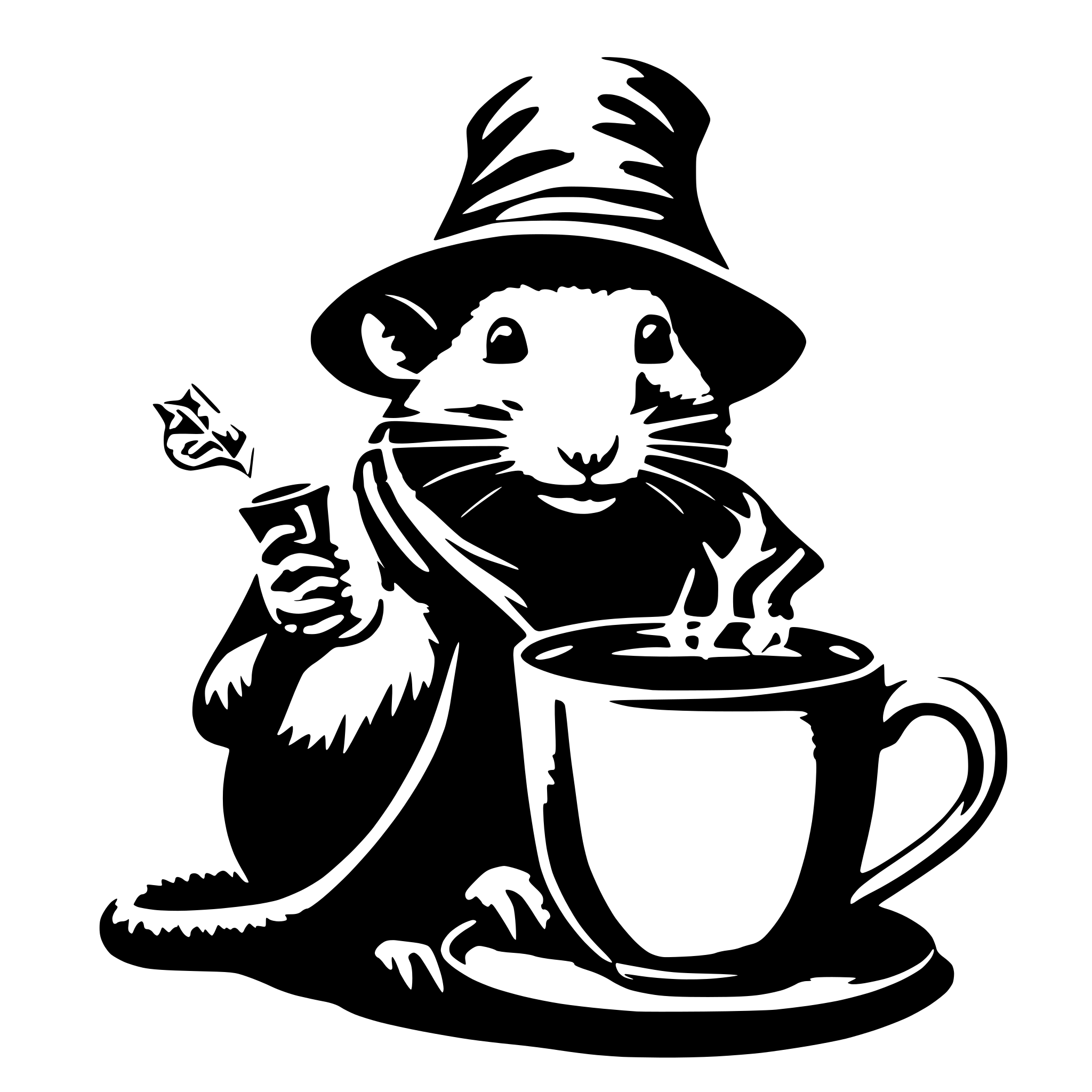 AI-generated SVG of 'wizard rat drinking tea'