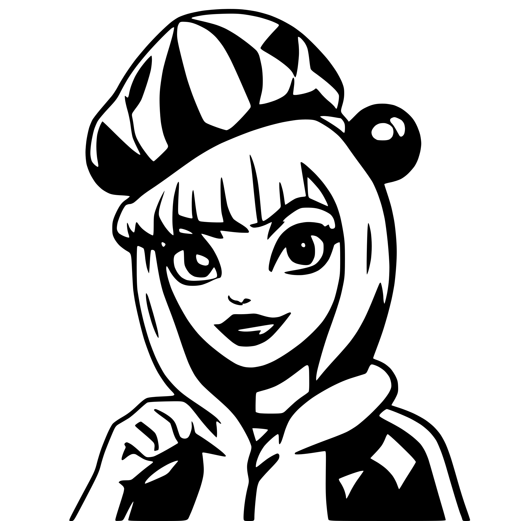 AI-generated SVG of a harley quinn with three pom Jester hat sinister