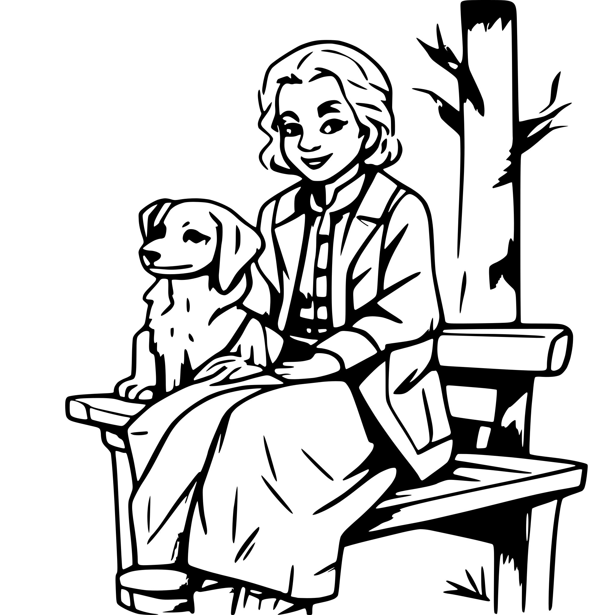 AI-generated SVG of a An old lady seated on a bench with a dog next to her