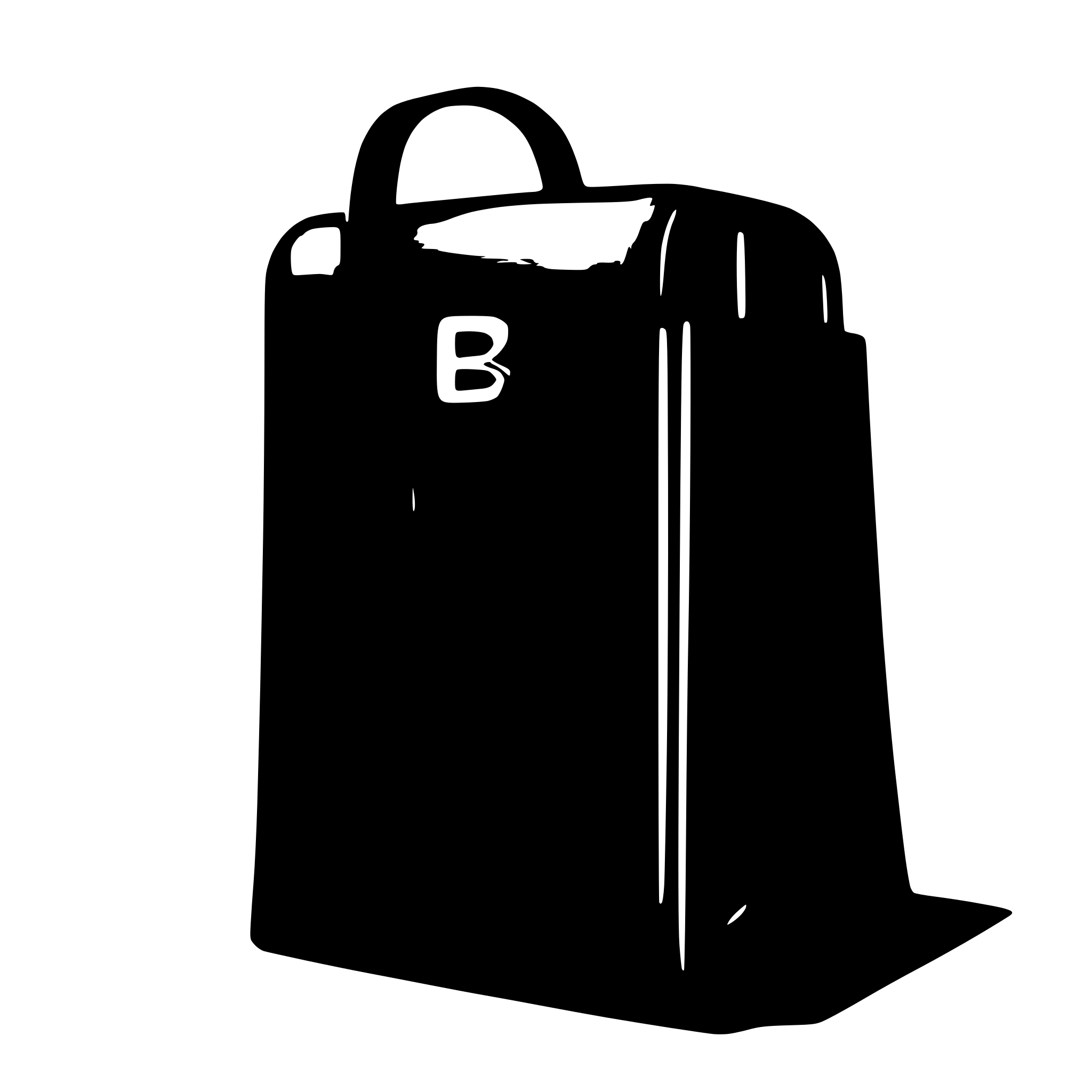 AI-generated SVG of '3D bag redorange color with empty B letter inside'