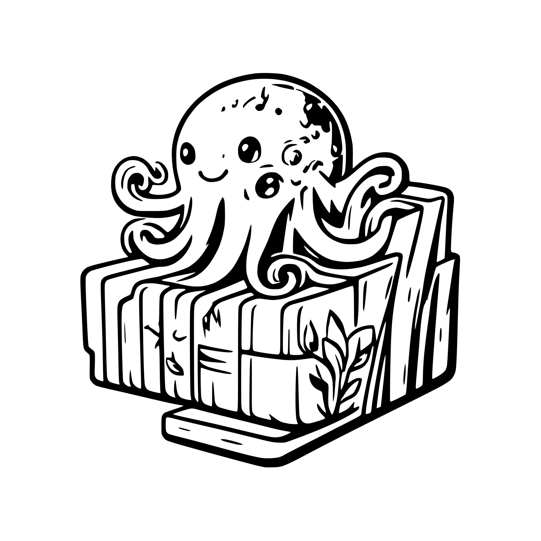 AI-generated SVG of a cute octopus logo inspired by Mangadex logo with bookshelf and books AI-generated SVG of a cute octopus logo inspired by Mangadex logo with bookshelf and books