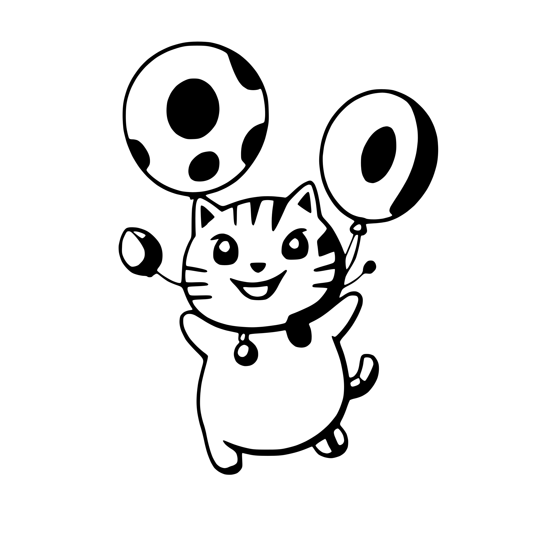 AI-generated SVG of a a happy cat floating with balloons