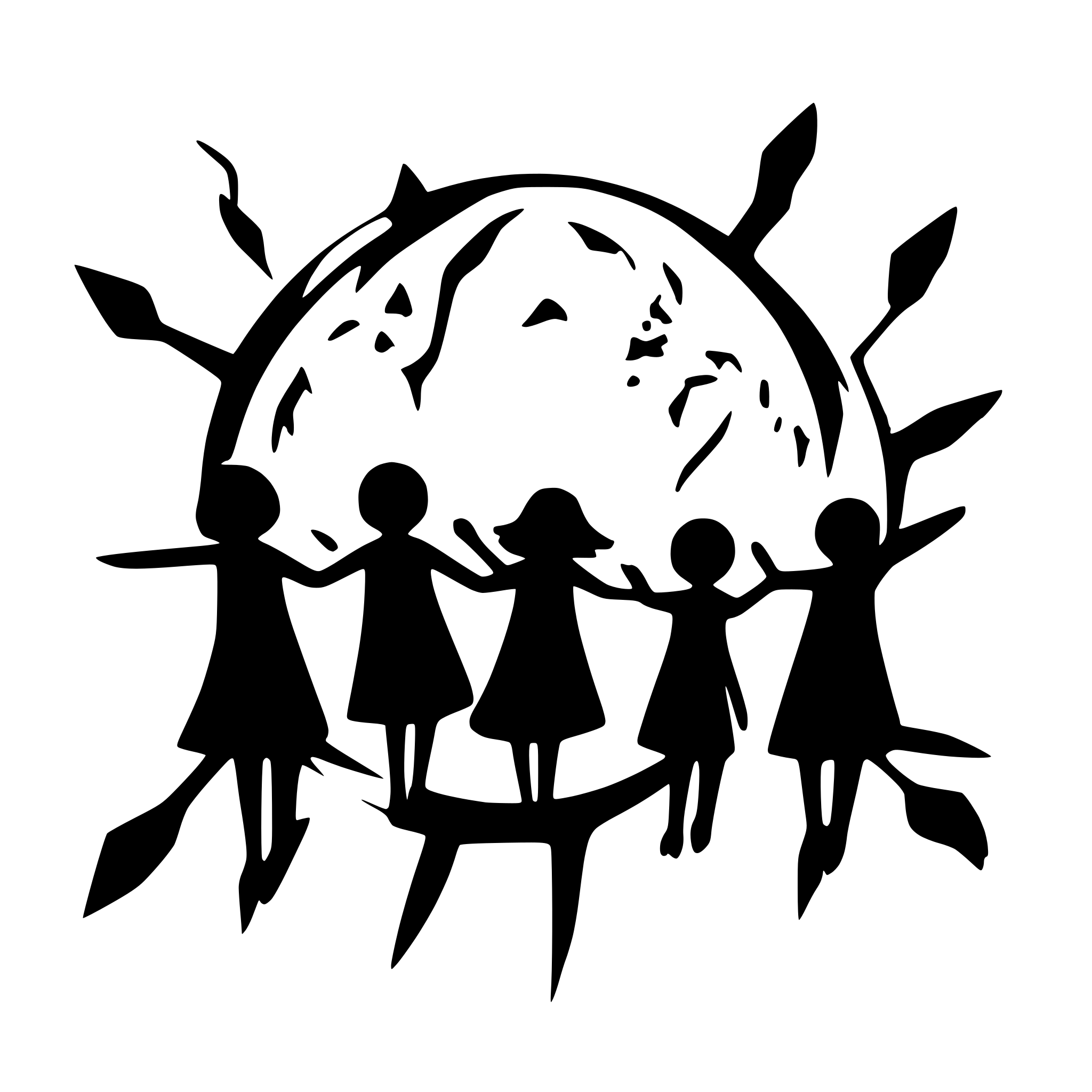 AI-generated SVG of a 10 children holding hands and the world