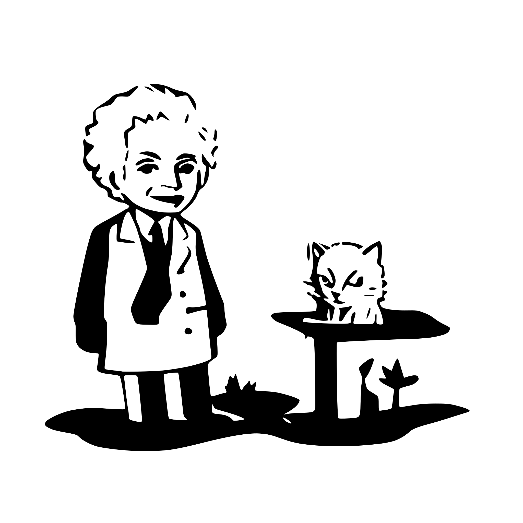 AI-generated SVG of a albert einstein with cat on the beach