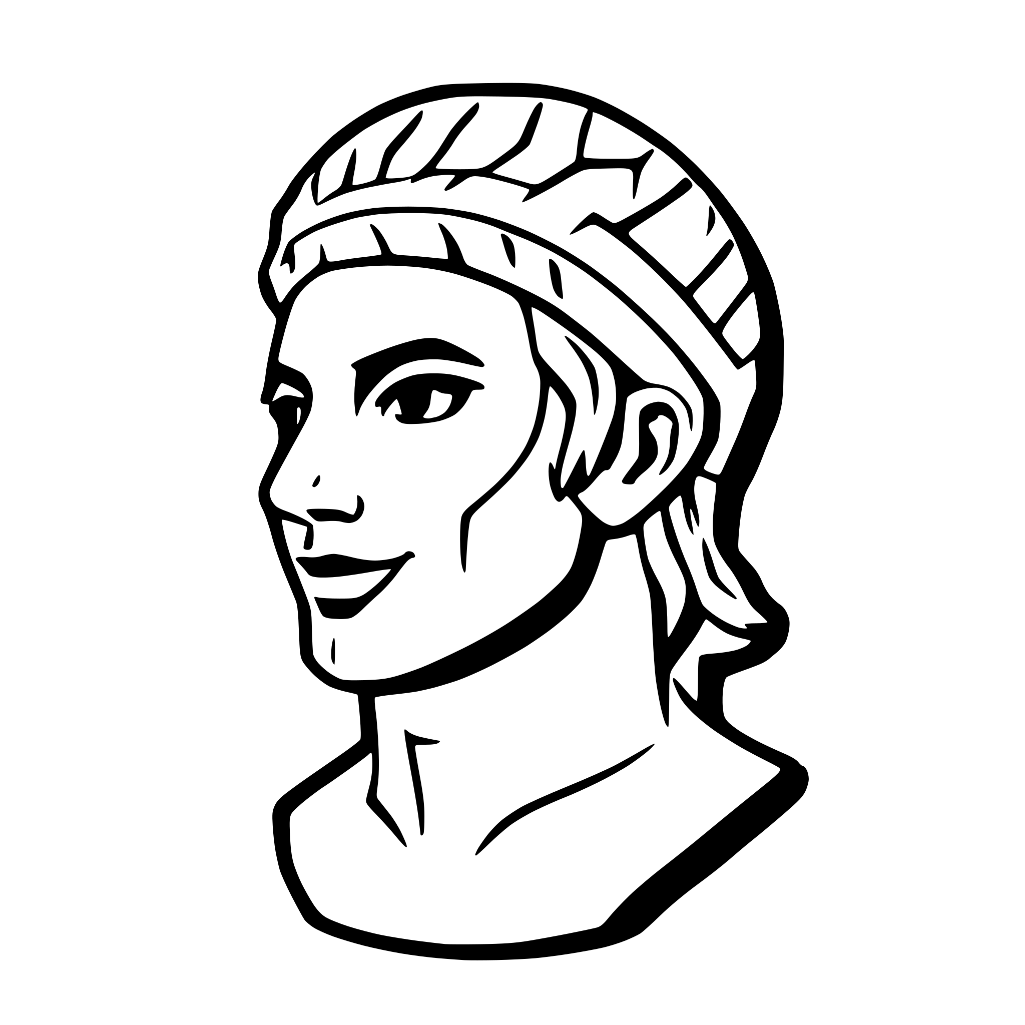 AI-generated SVG of a Ceasar like roman bust with a laurel head wreath in cartoony caricature minimalist line art from a 3/4 view and 2d format