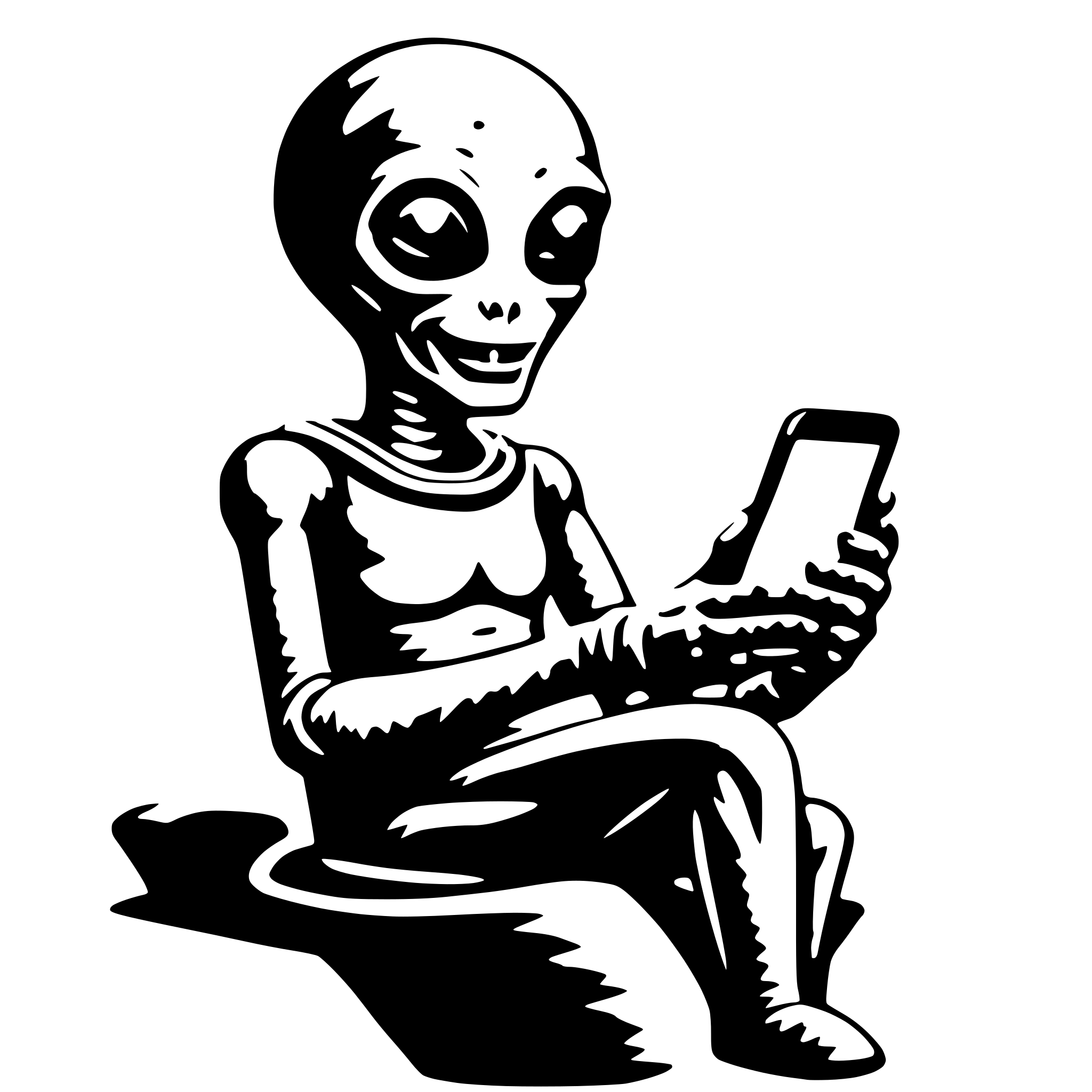 AI-generated SVG of 'friendly alien with smartphone'