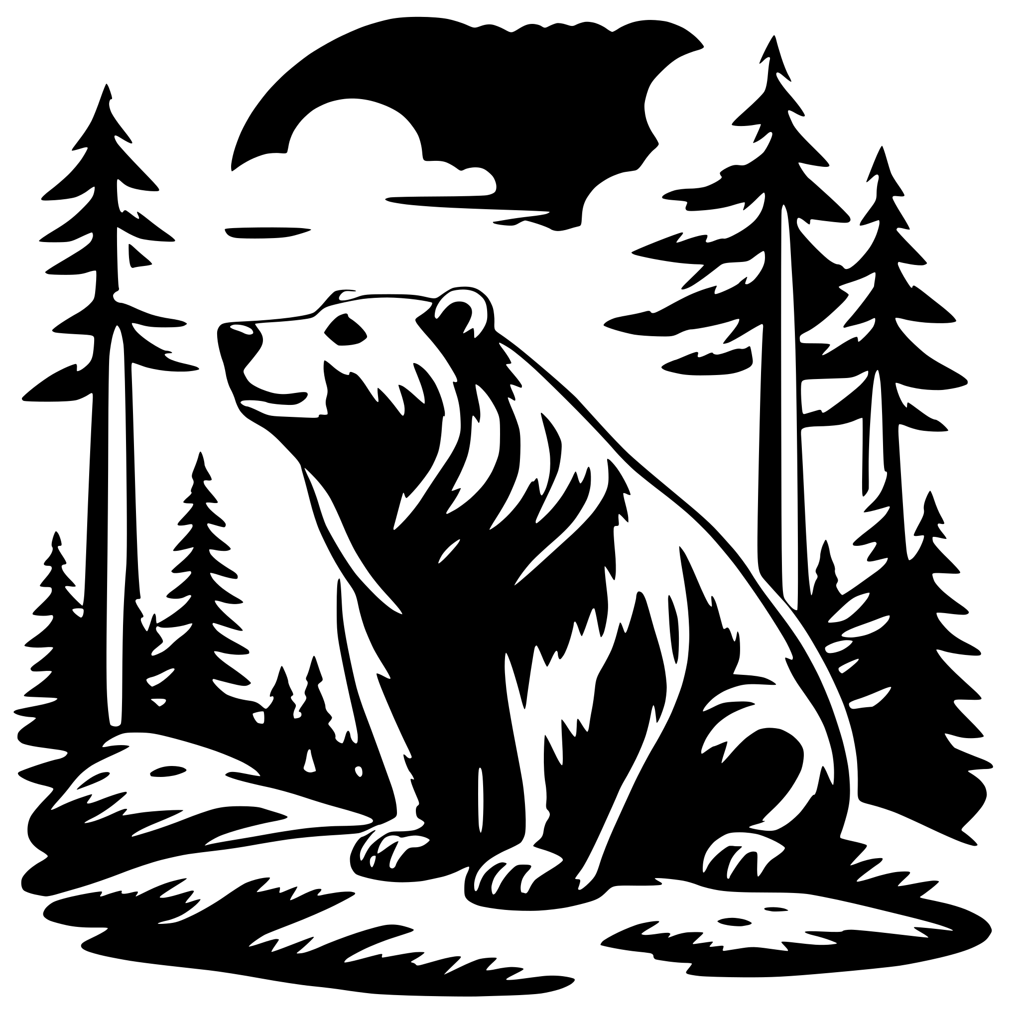 AI-generated SVG of a bear in the forest sun, cloud