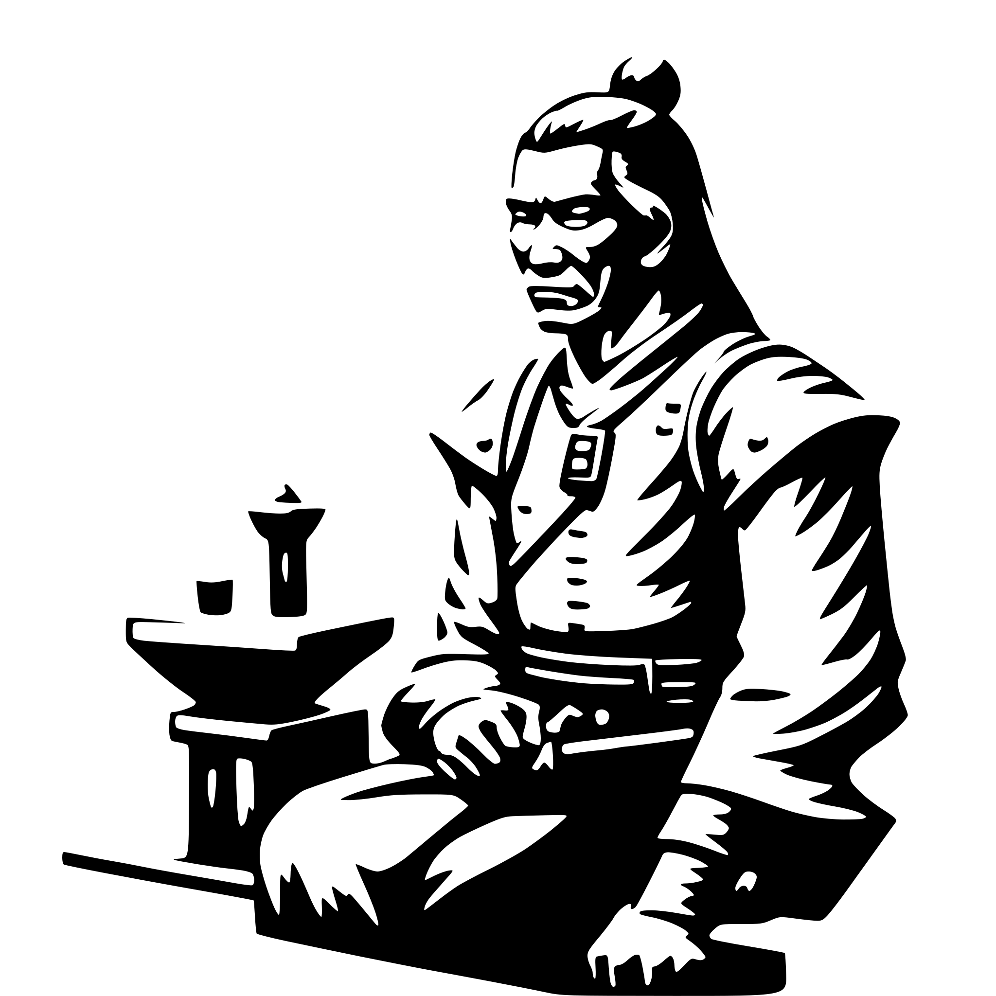 AI-generated SVG of a old samurai, side view, nostalgic