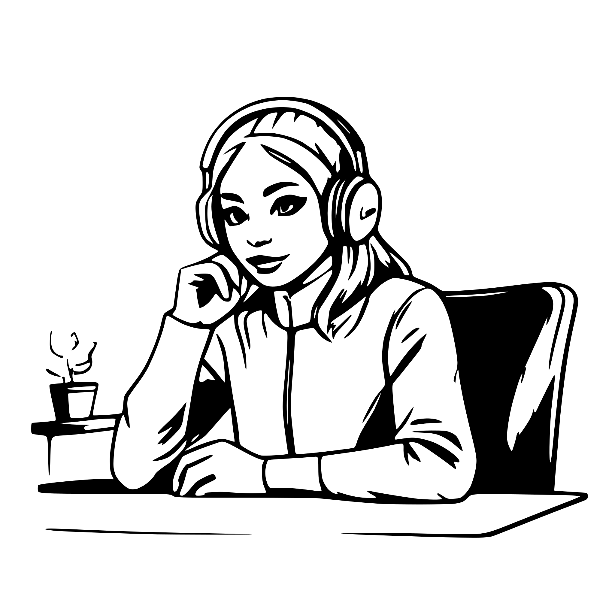 AI-generated SVG of a person is sitting on desk chair with eeg headset on head