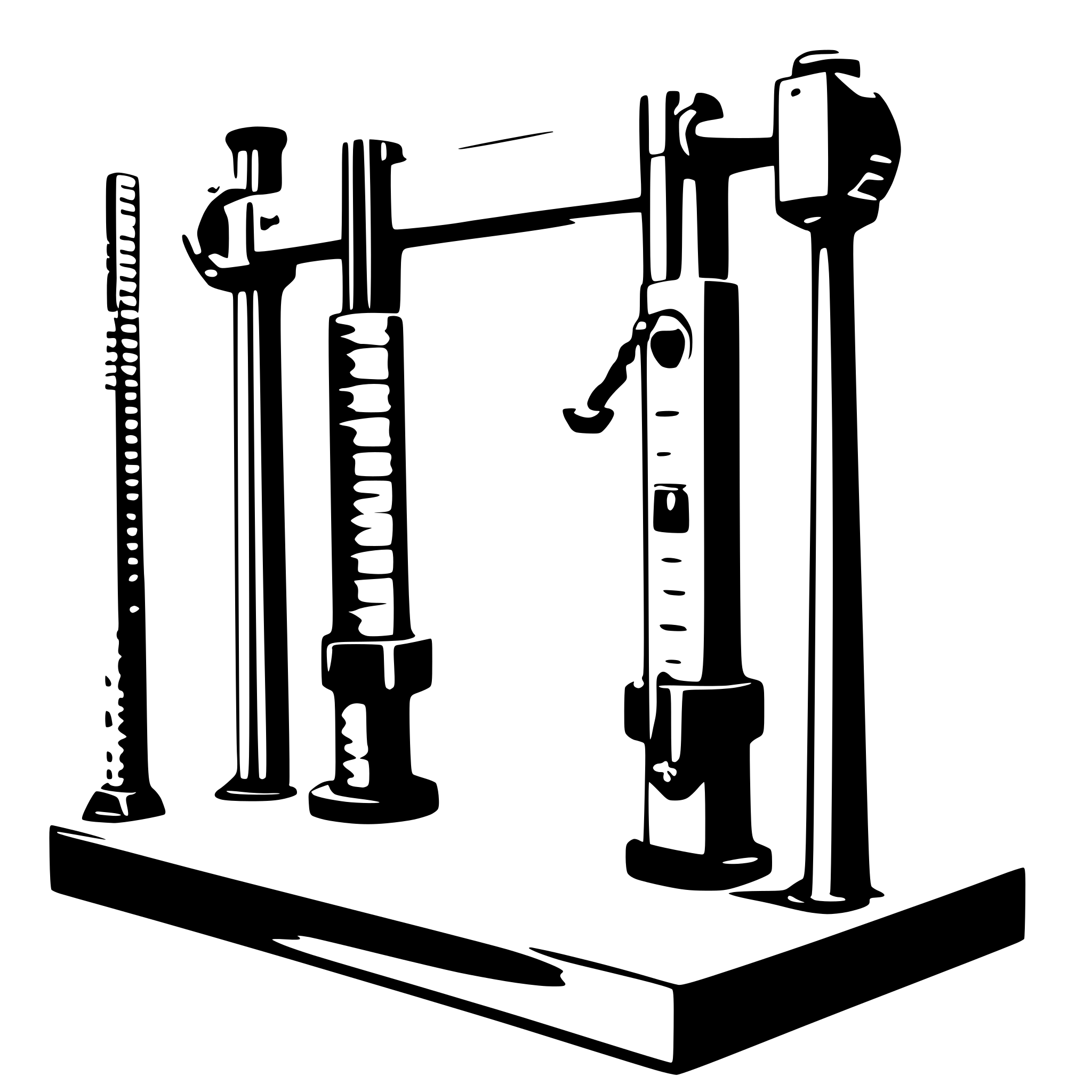 AI-generated SVG of 'tensile strength test machine with two legs and pulling on a sample of steel with big grips'