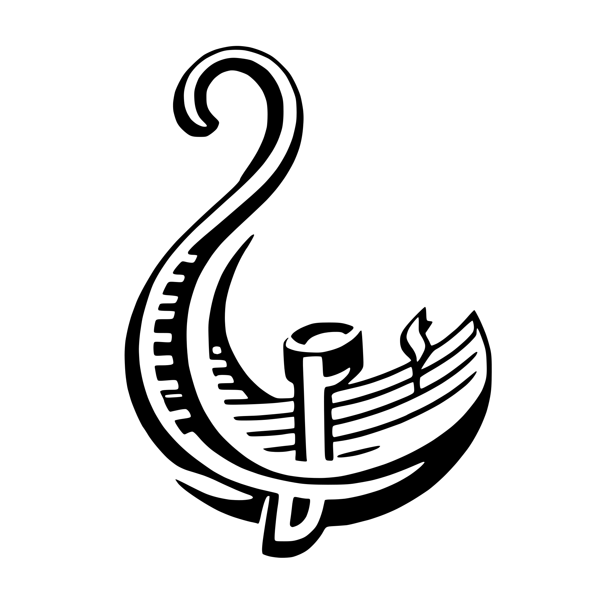The SVG shows a stylized graphic of a harpoon. The harpoon has a curved shaft with a pointed tip, and a circular ring at the end of the shaft. The harpoon is designed in a way that suggests it is being thrown or launched, with the shaft curving upwards and the tip pointing downwards. The design is simple and uses negative space to create the outline of the harpoon. The SVG is a vector graphic, which means it can be scaled up or down without losing quality. 