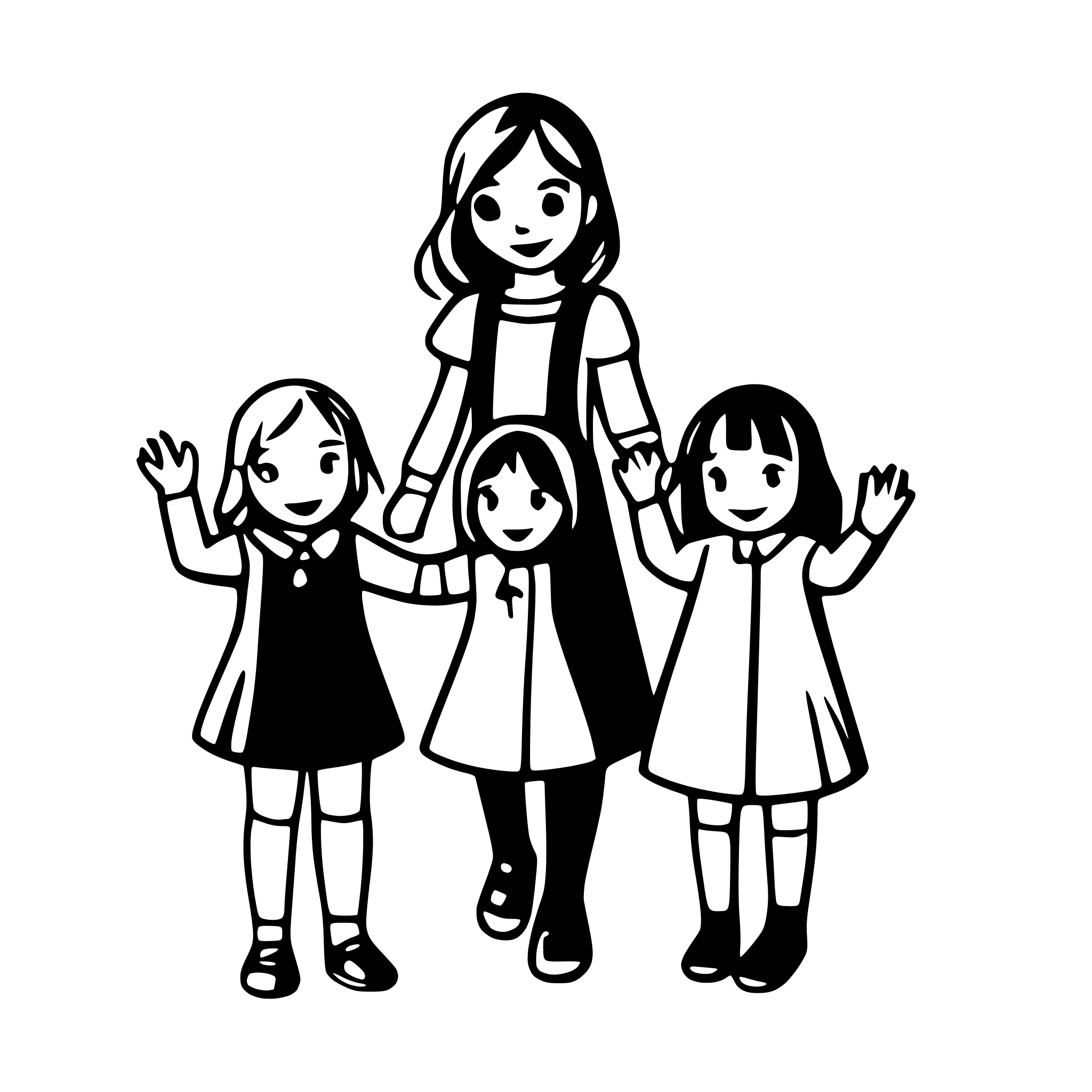 AI-generated SVG of a educator with  8 children holding hands