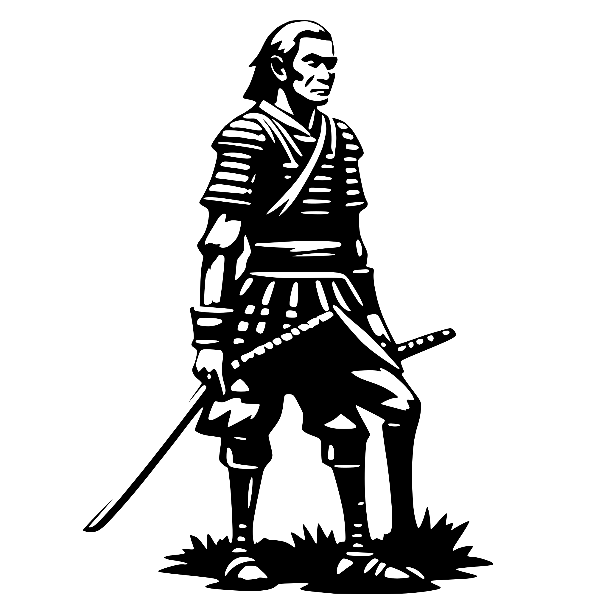 AI-generated SVG of a old samurai, side view, nostalgic