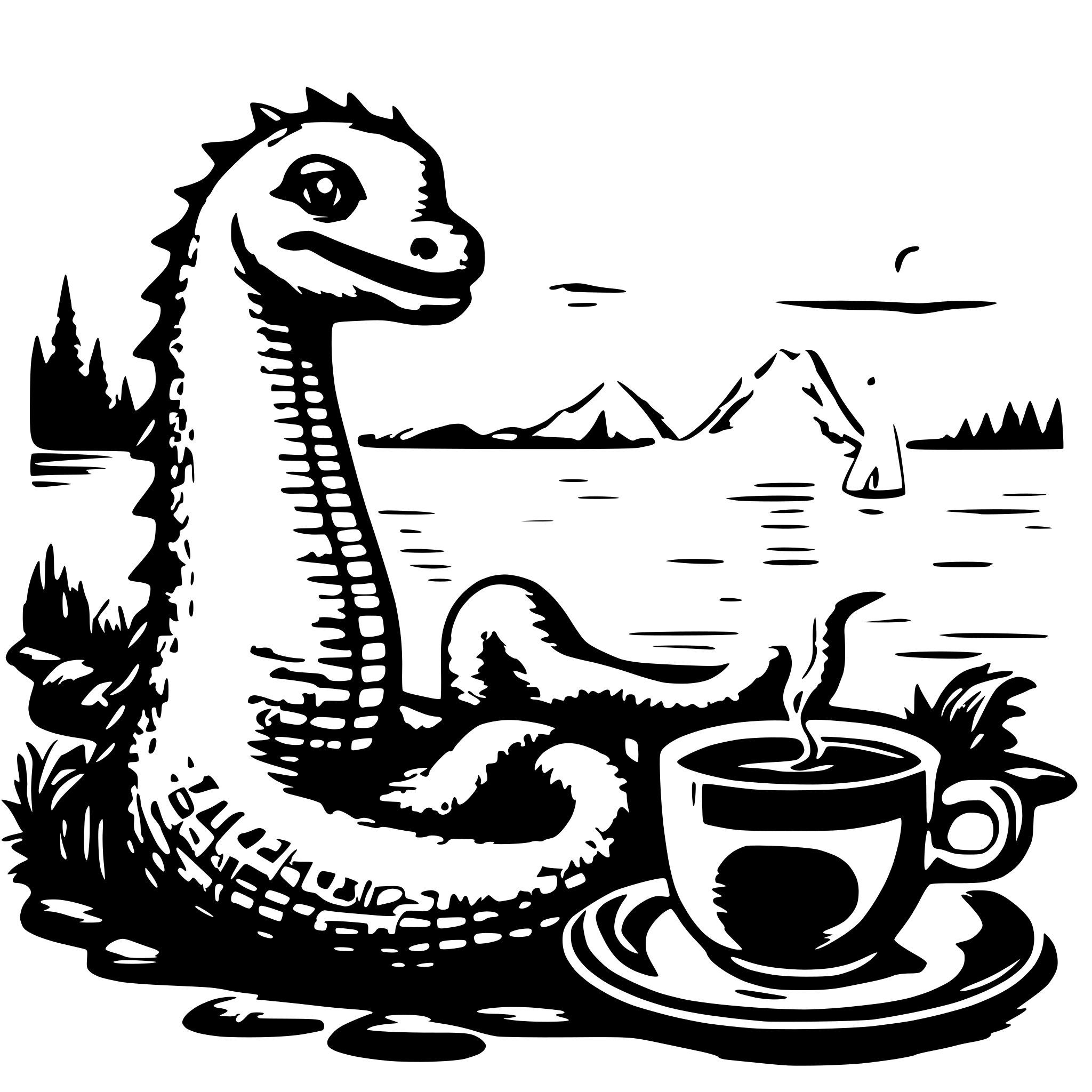 AI-generated SVG of 'doodle of the Loch Ness Monster drinking coffee'